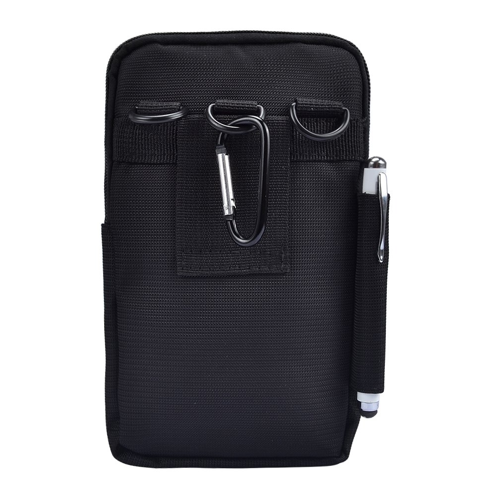 eBigValue 8 inch Gadgets Bag - Secure Pouch with 3 Pockets, Belt Loop, Carabiner Lock & Adjustable Shoulder Strap - Perfect for Travel, Hiking & Everyday Carry (Black)