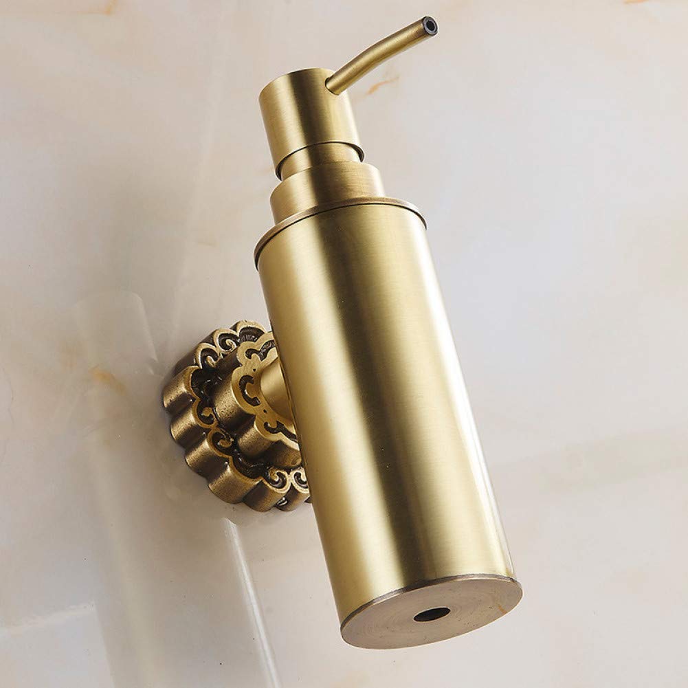 Antique Brass Wall Mounted Liquid Soap Dispenser - Elegant Shampoo & Soap Dispenser Holder for Bathroom, Kitchen, or Salon | Rustproof Bathroom Accessories with Easy One-Hand Operation