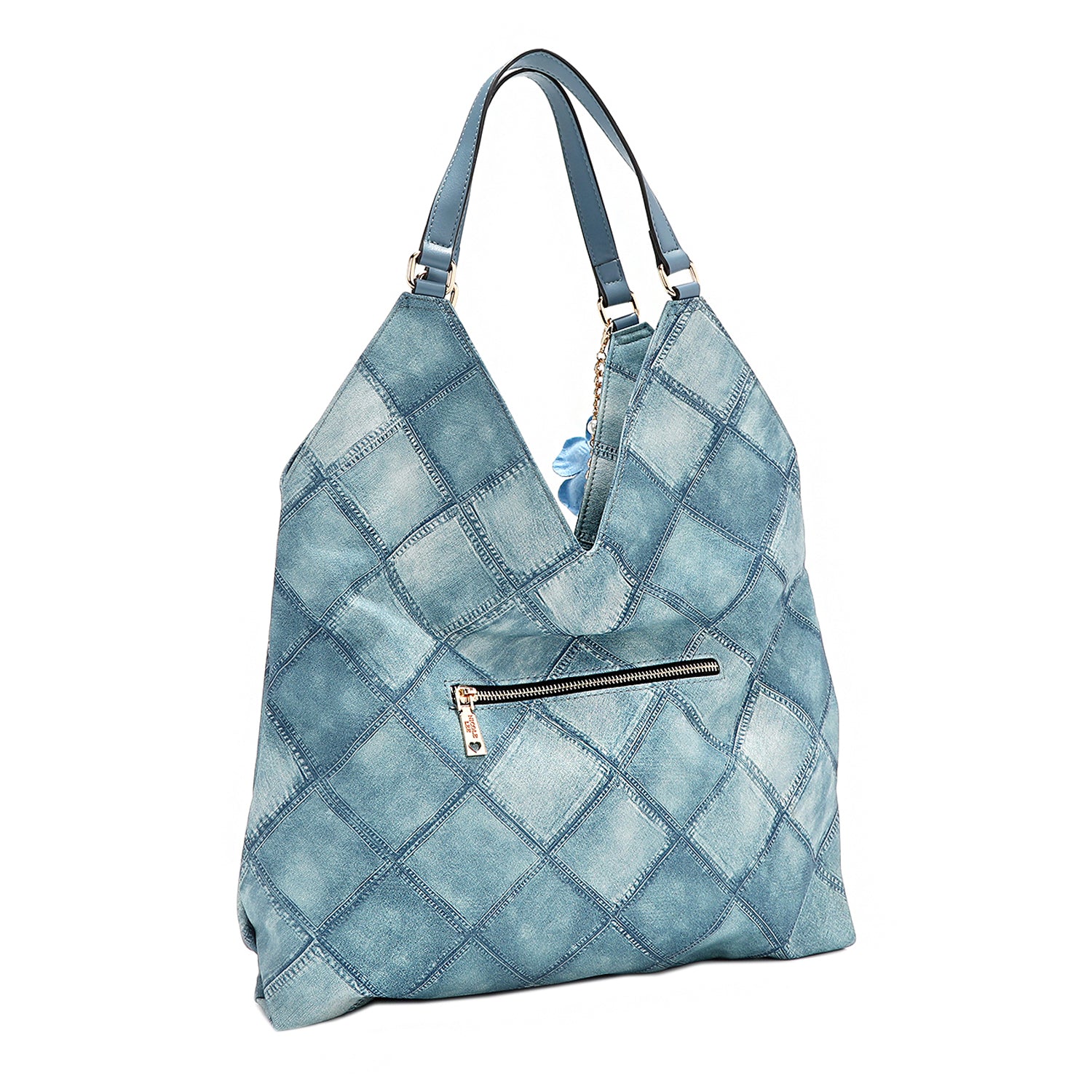 Blue Flower Large Shoulder Bag for Women - Stylish Crossbody Purse with Adjustable Strap, Perfect for Work, Travel & Everyday Use