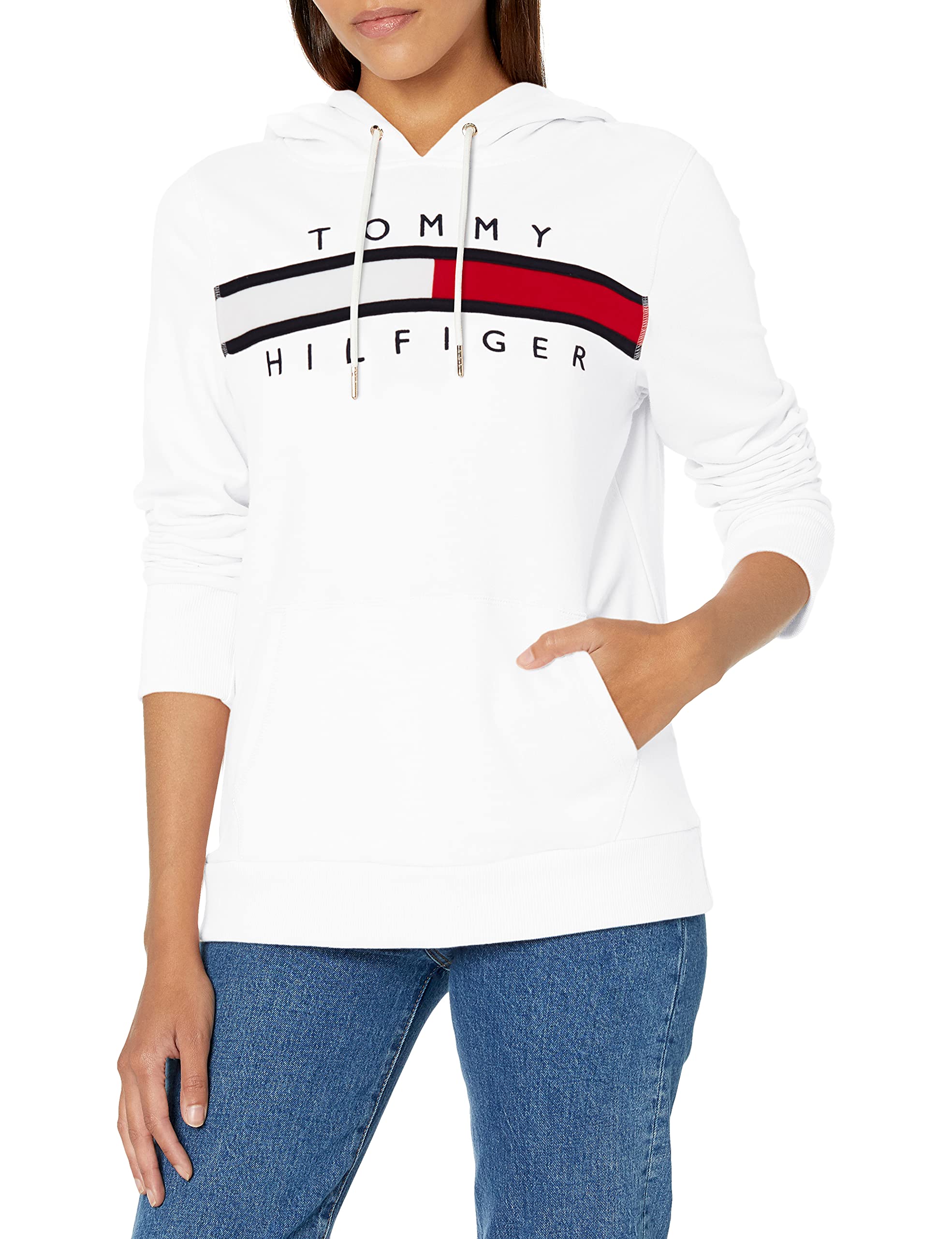 Tommy Hilfiger Women's Graphic Hoodie Sweatshirt - Casual Pullover Fleece Hooded Sweatshirt for Women | Perfect for Everyday Wear, Gym & Street Style Fashion