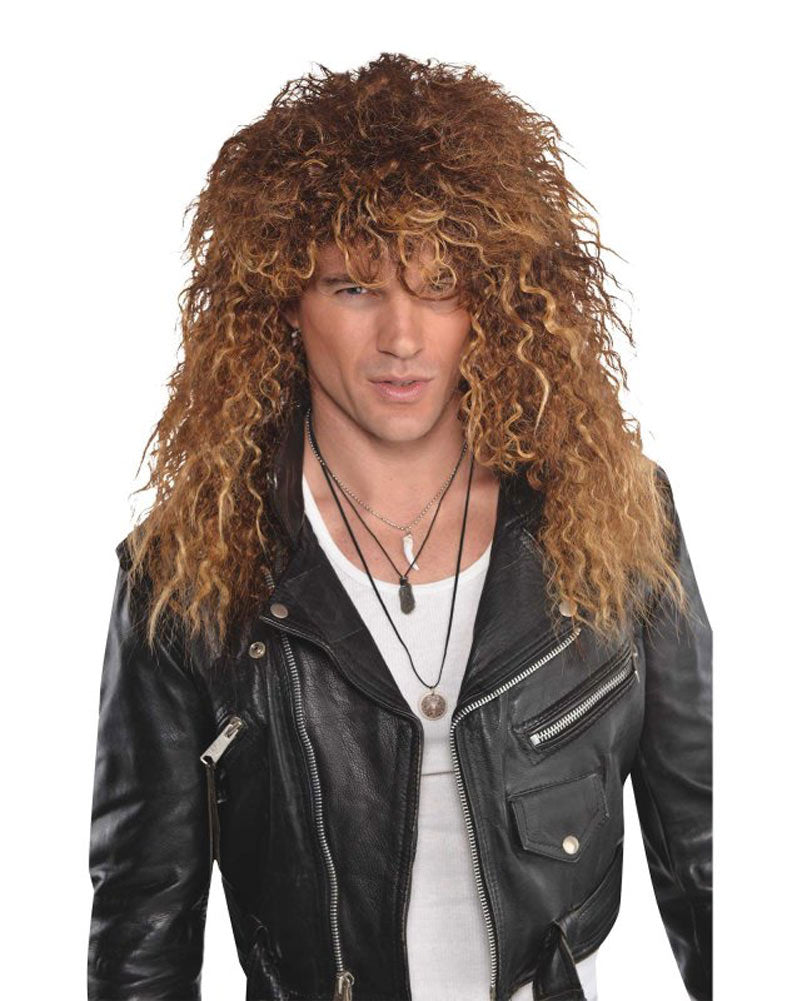 80s Glam Rock Long Curly Brown Wig - Vintage Rockstar Costume Hairpiece for Halloween, Cosplay & Themed Parties