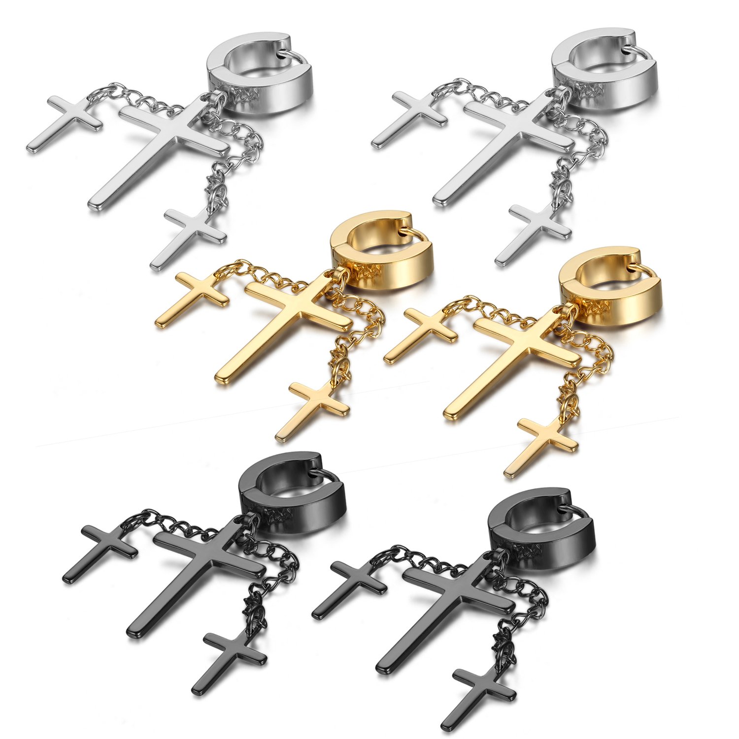 4 Pairs Stainless Steel Tassel Chain Stud Earrings for Women - CZ Dangle, Ball Stud, Bar Stud & Huggie Hoop Earrings Set in Gold, Silver & Rose Gold | Hypoallergenic Jewelry for Parties, Dating & Everyday Wear