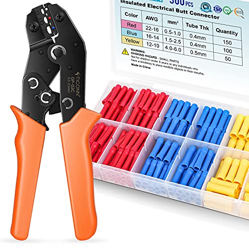 300 Pcs Heat Shrink Butt Connectors Kit with Crimper Tool - Waterproof Insulated Electrical Wire Connectors for Automotive, Marine & Home Wiring Projects