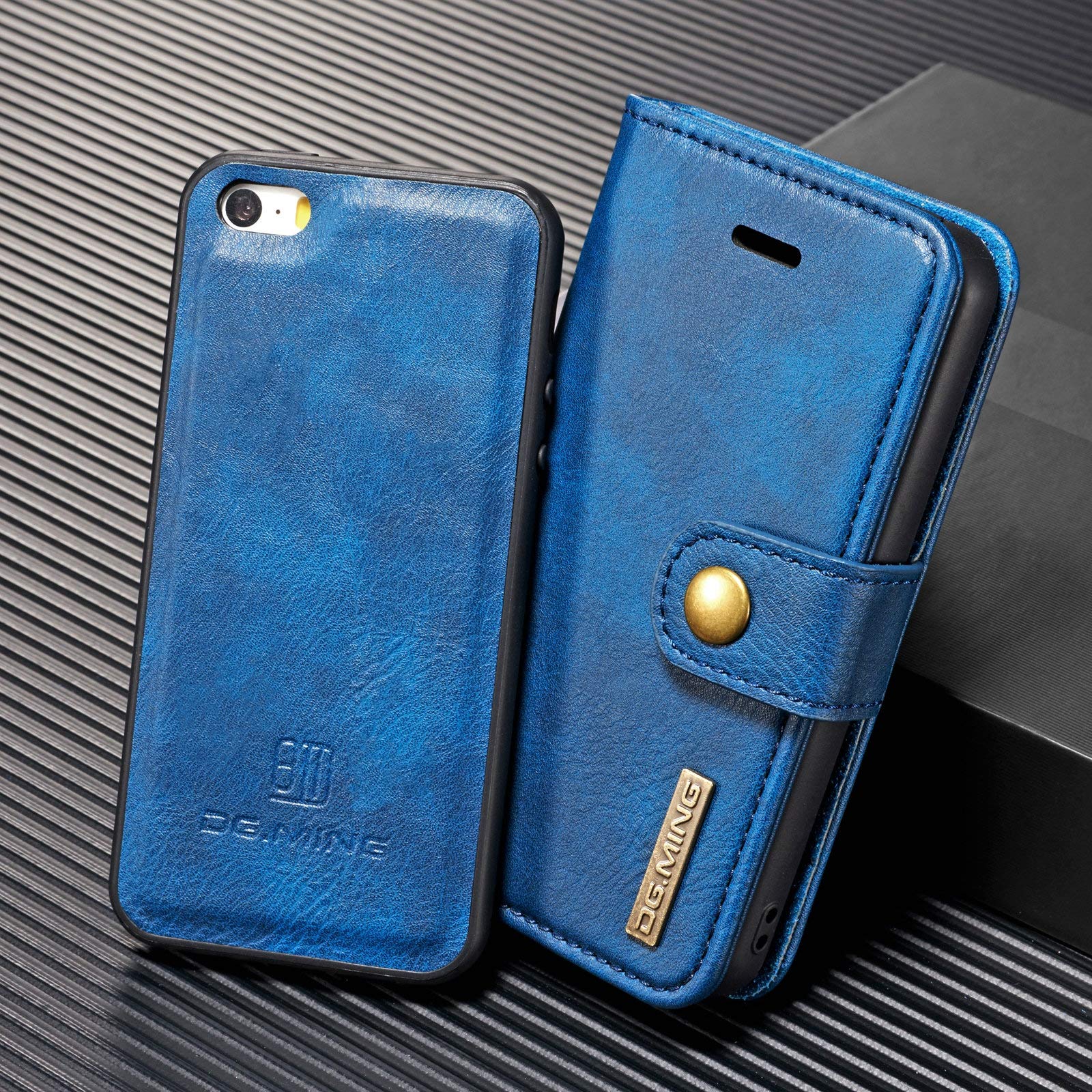 ZORSOME DG.MING Genuine Leather Wallet Case for iPhone SE 2020 (2nd Generation) - Detachable 2-in-1 Magnetic Phone Cover with Card Slots & Pouch Shell in Blue | Perfect for Business, Travel & Everyday Use