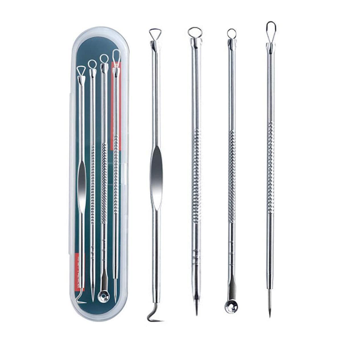 4-Piece Stainless Steel Blackhead Remover Kit - Pimple Popper, Comedone Extractor & Whitehead Removal Tools for Nose & Face | Acne Treatment & Skincare Routine