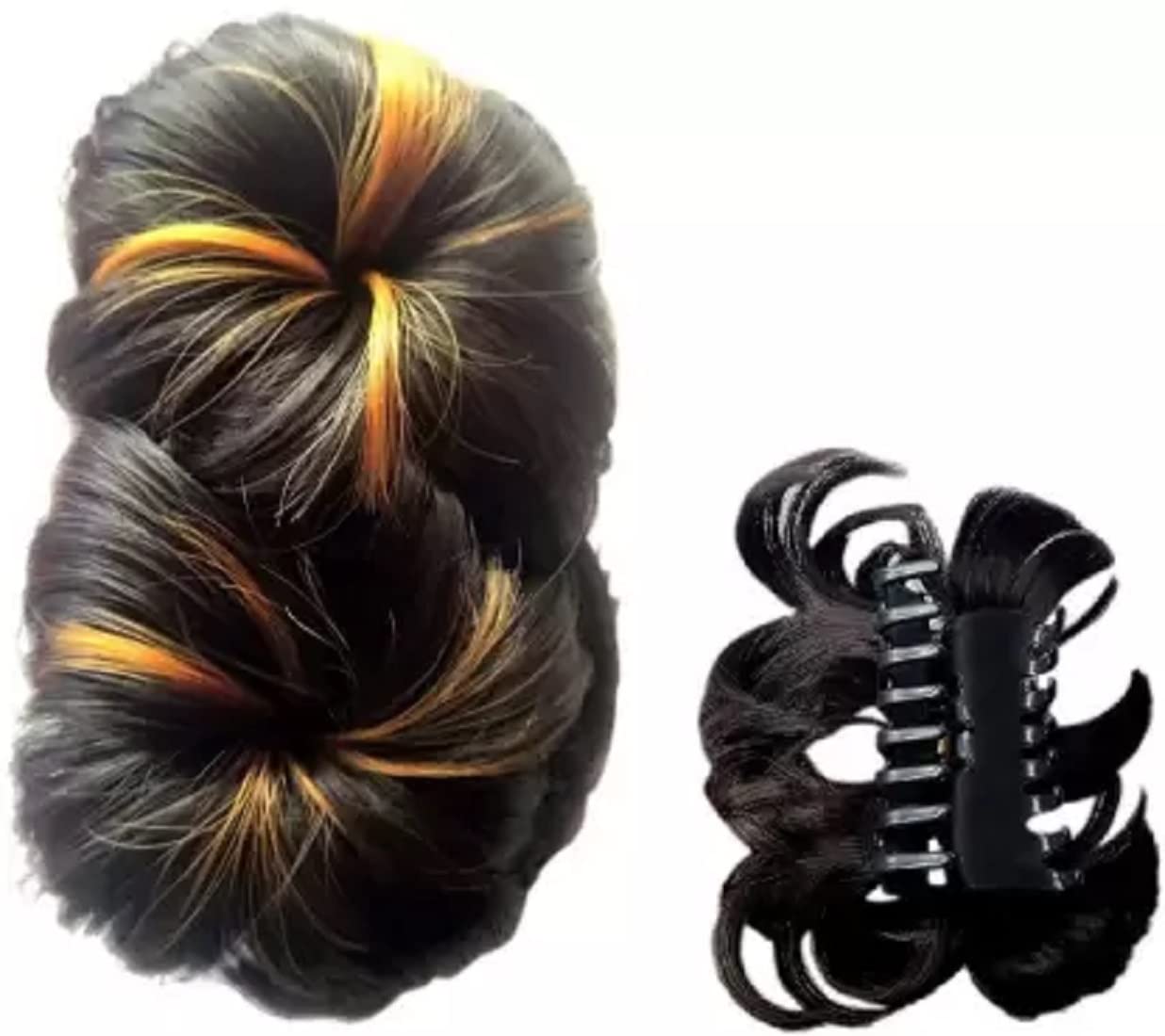 IndusBay Golden Brown Highlighted Hair Bun with 4 Flower Design - Clip-in Hair Extension for Women & Girls | Perfect for Parties, Weddings & Cosplay