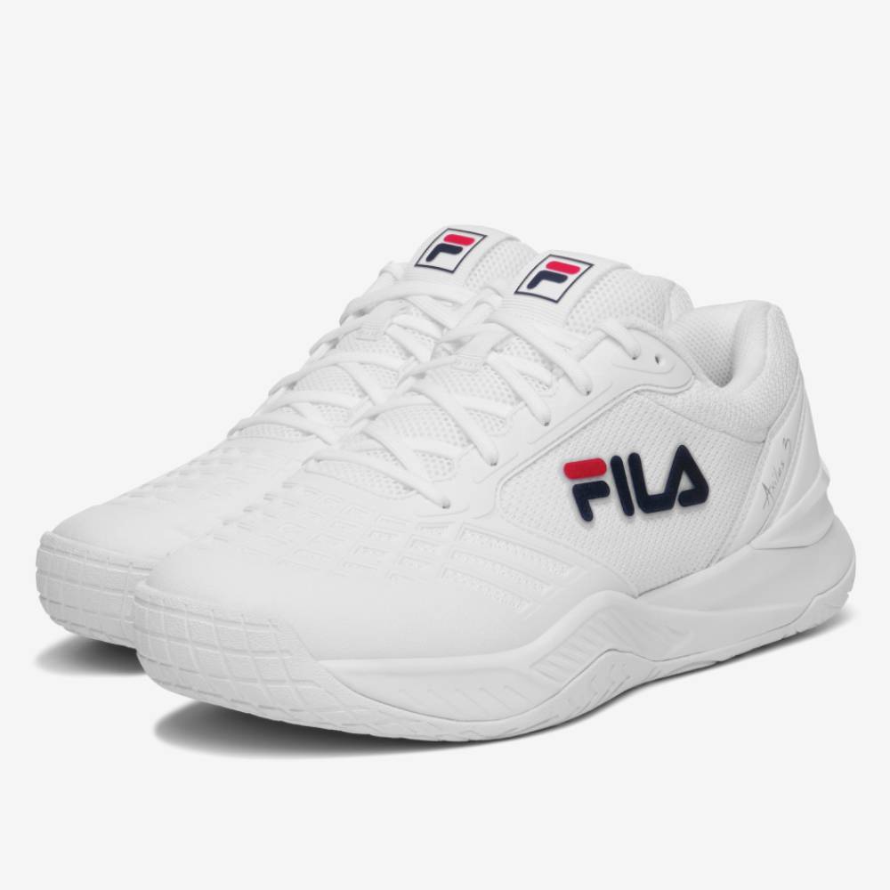 Fila Axilus 3 Men's Tennis Shoes - White & Navy Blue Athletic Sneakers for Court Sports & Casual Wear