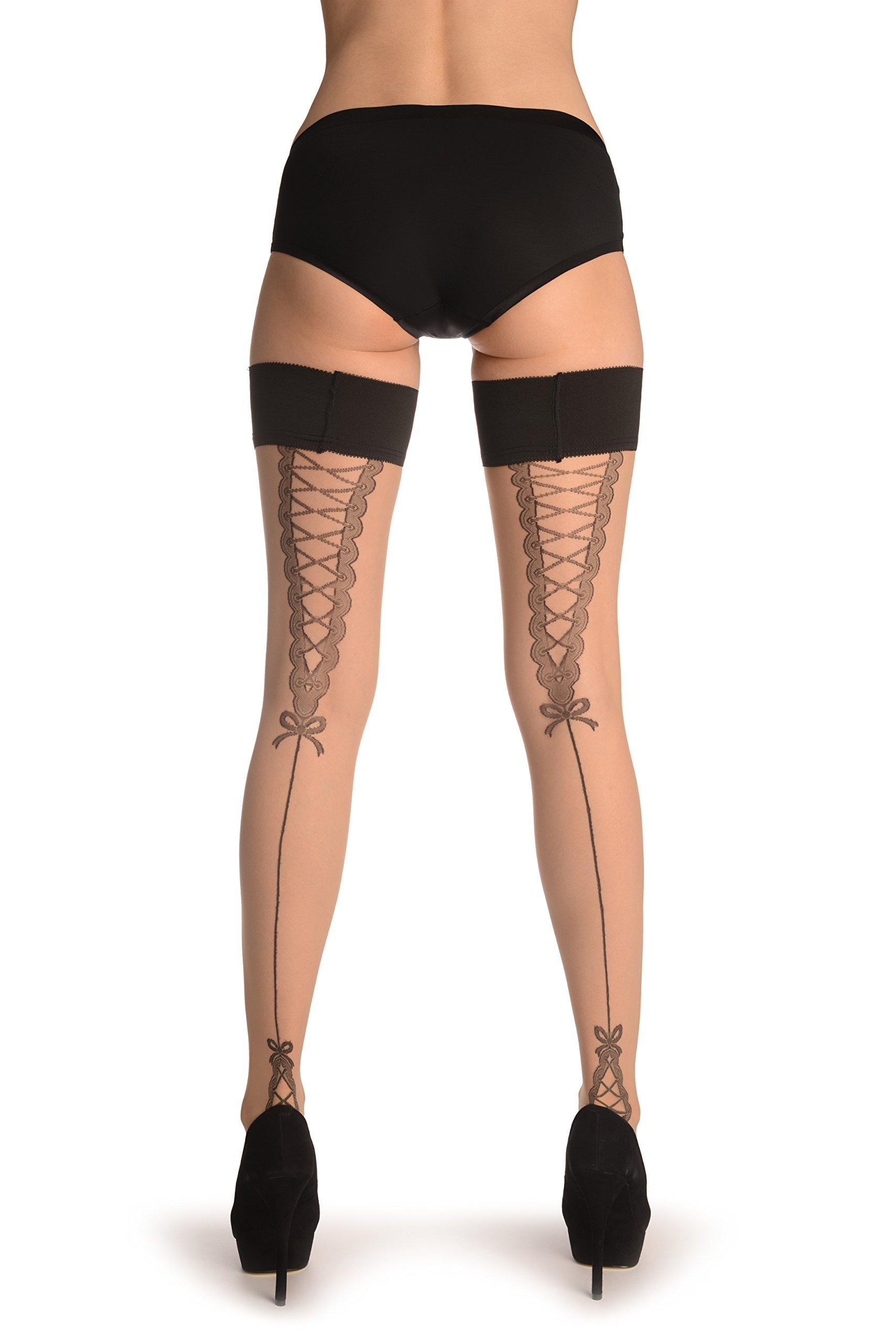 LissKiss Nude Stay-Up Thigh High Stockings with French Corset Back Seam - Sexy Hold Ups for Women | Perfect for Date Night, Bridal Wear & Special Occasions