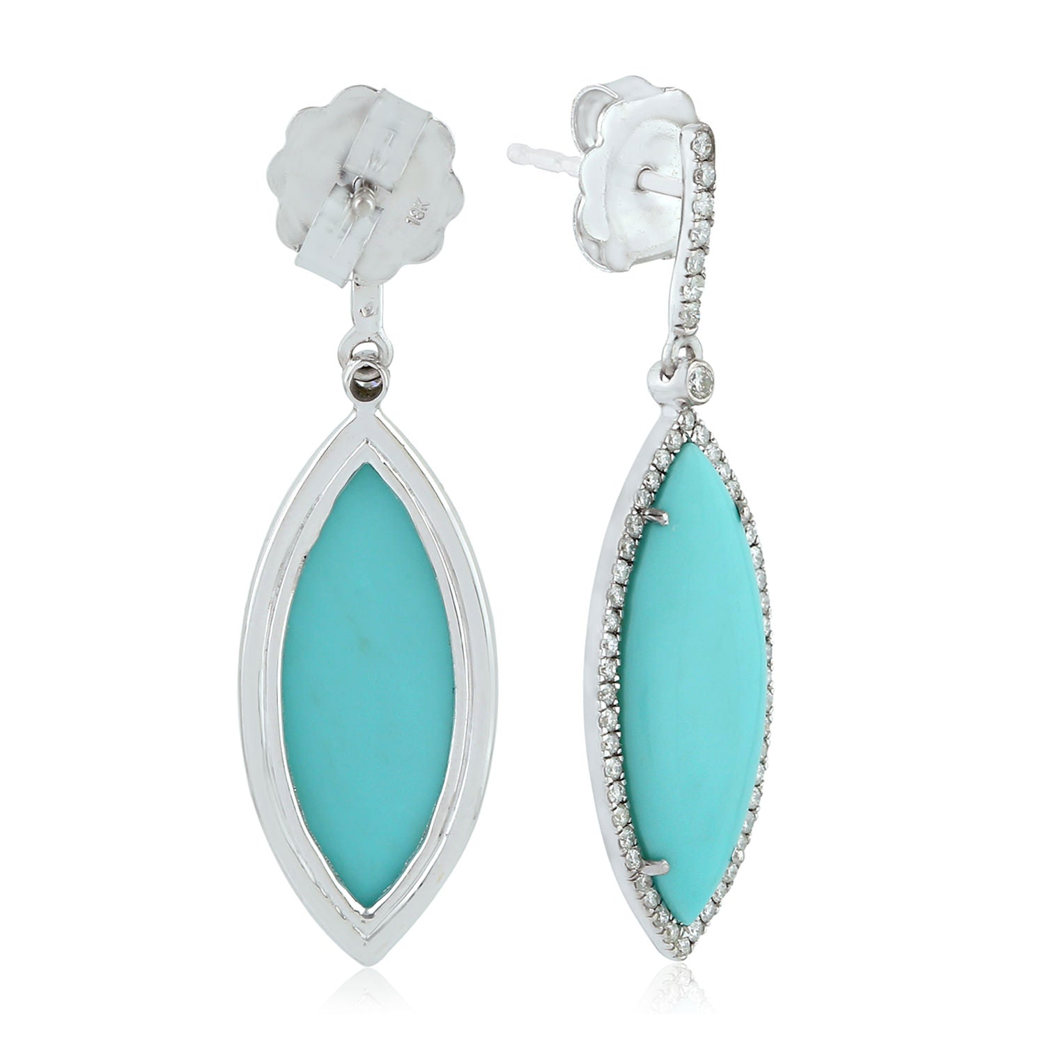 18K White Gold Marquise Turquoise Pave Diamond Dangle Earrings for Women - Elegant Statement Jewelry for Parties, Weddings & Special Occasions