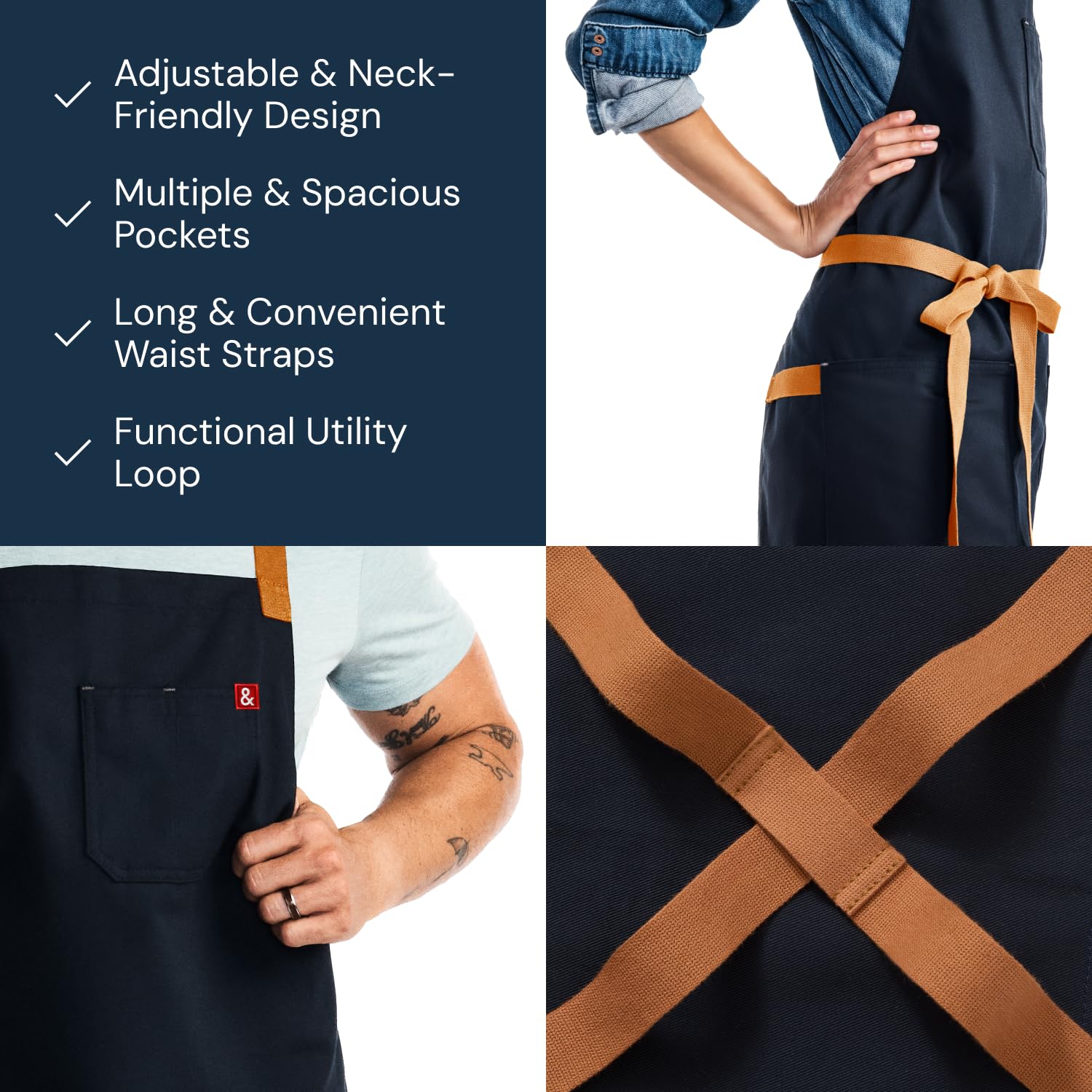 Hedley & Bennett Crossback Apron - Premium 8oz 100% Cotton Twill Chef Apron with Pockets & Adjustable Straps for Cooking, Grilling & Baking - Unisex Professional Kitchen Apron (Midnight Blue) - Ideal for Chefs, BBQ Enthusiasts & Home Cooks