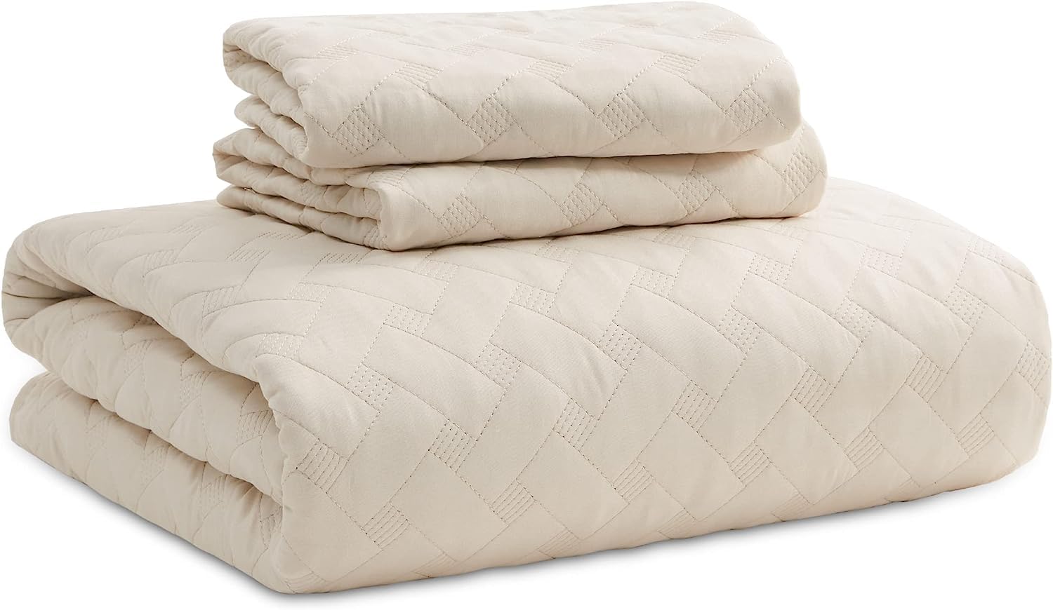 Bedsure Queen Size Lightweight Quilt Bedspread - Soft Basket Weave Pattern Comforter Set with 2 Pillow Shams, Beige All-Season Bedding for Cozy Home & Guest Room Decor