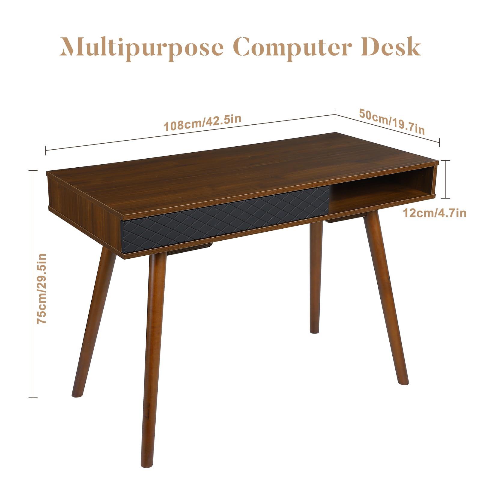 GARVEE 31 Inch Walnut Writing Desk - Mid Century Modern Home Office Desk with Drawers, Sturdy Wooden Study Desk for Small Spaces | Perfect for Home Office, Study Room & Workspace