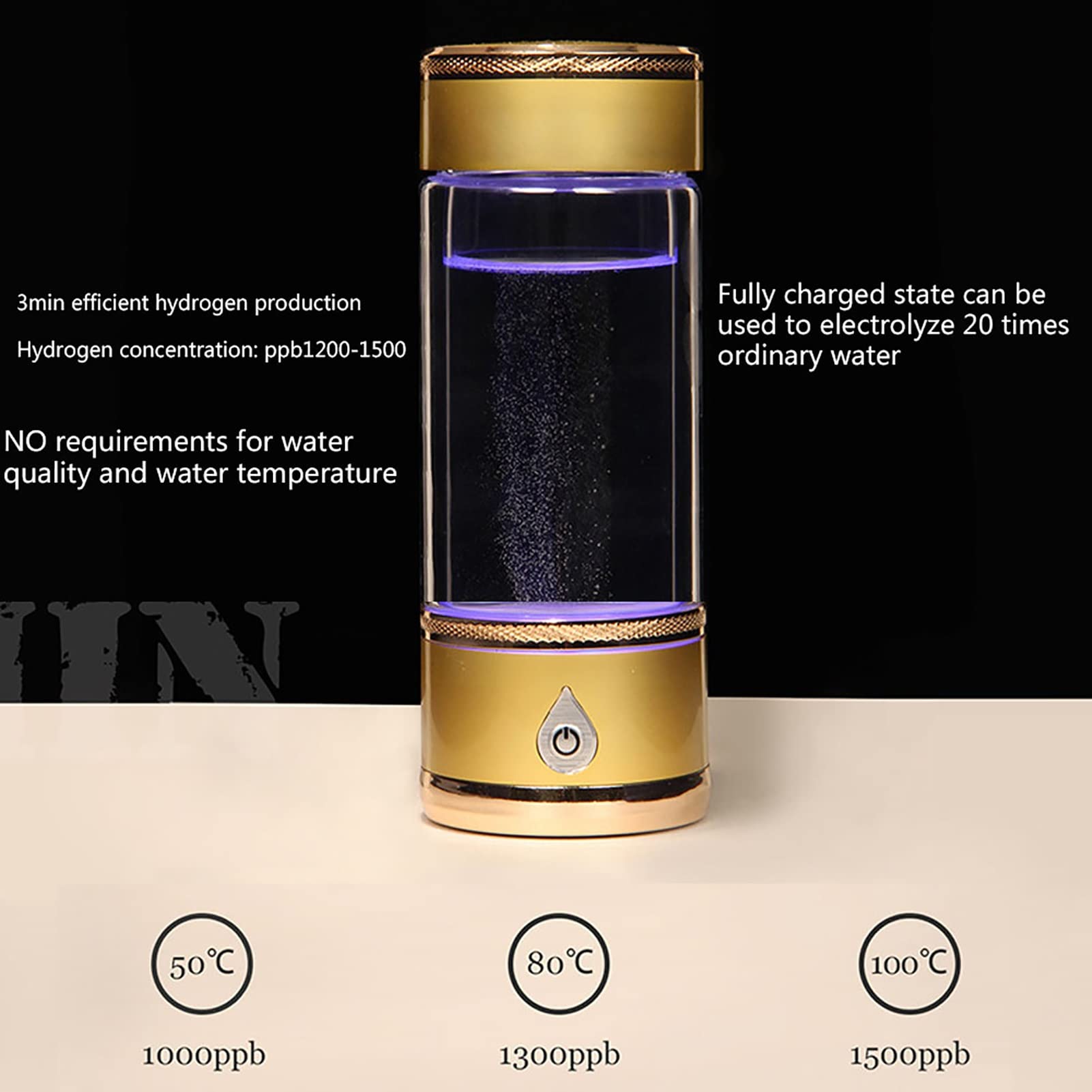 Portable Hydrogen Water Bottle - Alkaline Water Generator & Ionizer with 1200-1500PPB Hydrogen, USB Rechargeable, 380ML (Beige) | Perfect for Travel, Gym & Daily Hydration