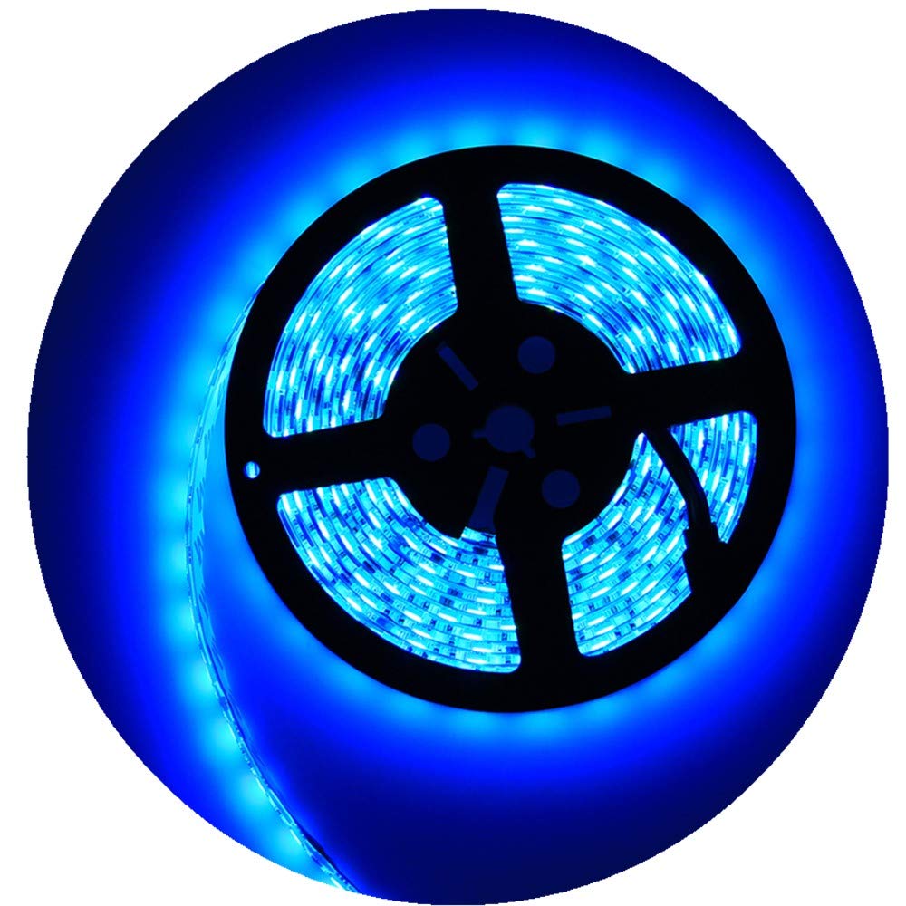 Waterproof IP65 12V Flexible Blue LED Strip Light - 16.4ft/5M Cuttable 5050 LED Tape with 300 LEDs - Perfect for Home, Outdoor, and Party Lighting Decorations