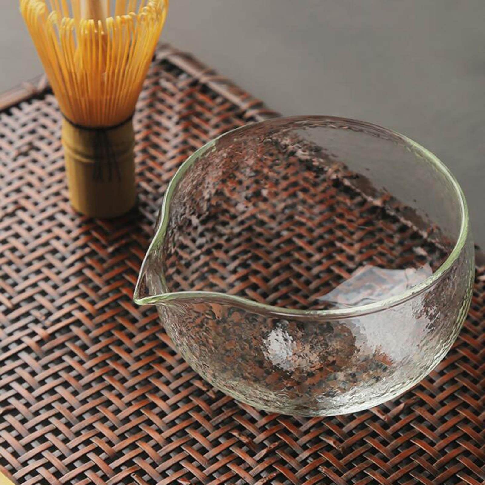 500ml Clear Textured Glass Matcha Bowl with Spout - Japanese Tea Ceremony Cup for Whisking, Serving Matcha, Latte & Hot Beverages - Perfect for Tea Lovers & Home Baristas