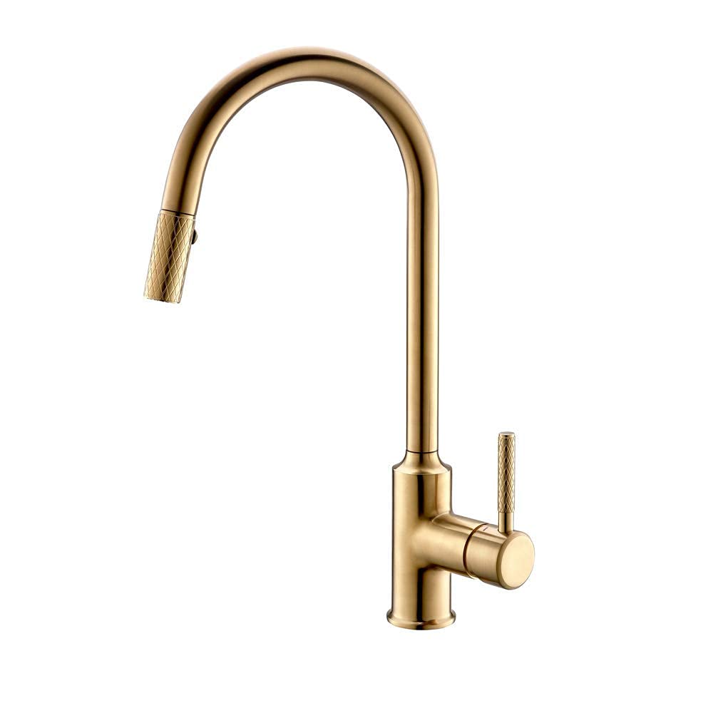 360° Swivel Pull-Out Kitchen Faucet with Dual Spray Modes - Modern Single Lever Monobloc Sink Mixer Tap in Gold Finish - Perfect for Washing Dishes, Filling Pots & Cleaning Vegetables