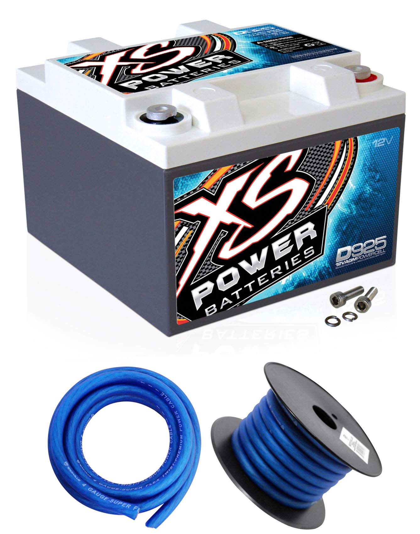 XS Power D925 2000 Amp AGM Car Audio Battery with Terminal Hardware & Power/Ground Wires - High Performance for Car Stereo Systems, Off-Road Vehicles & Competition Audio Setups