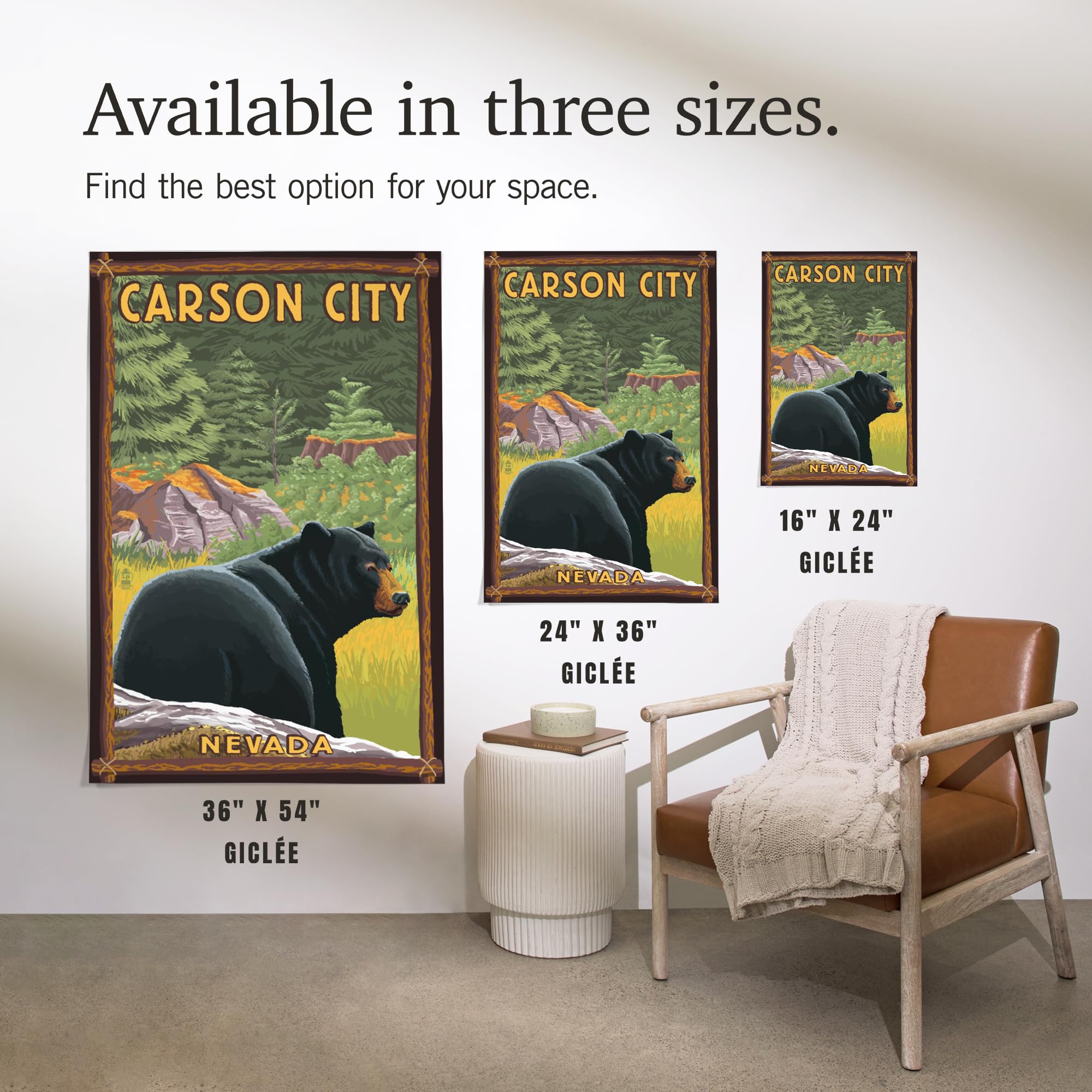 Lantern Press 16x24 Inch Giclee Art Print - Carson City Nevada Black Bear in Forest Wall Decor - Perfect for Living Room, Bedroom & Office
