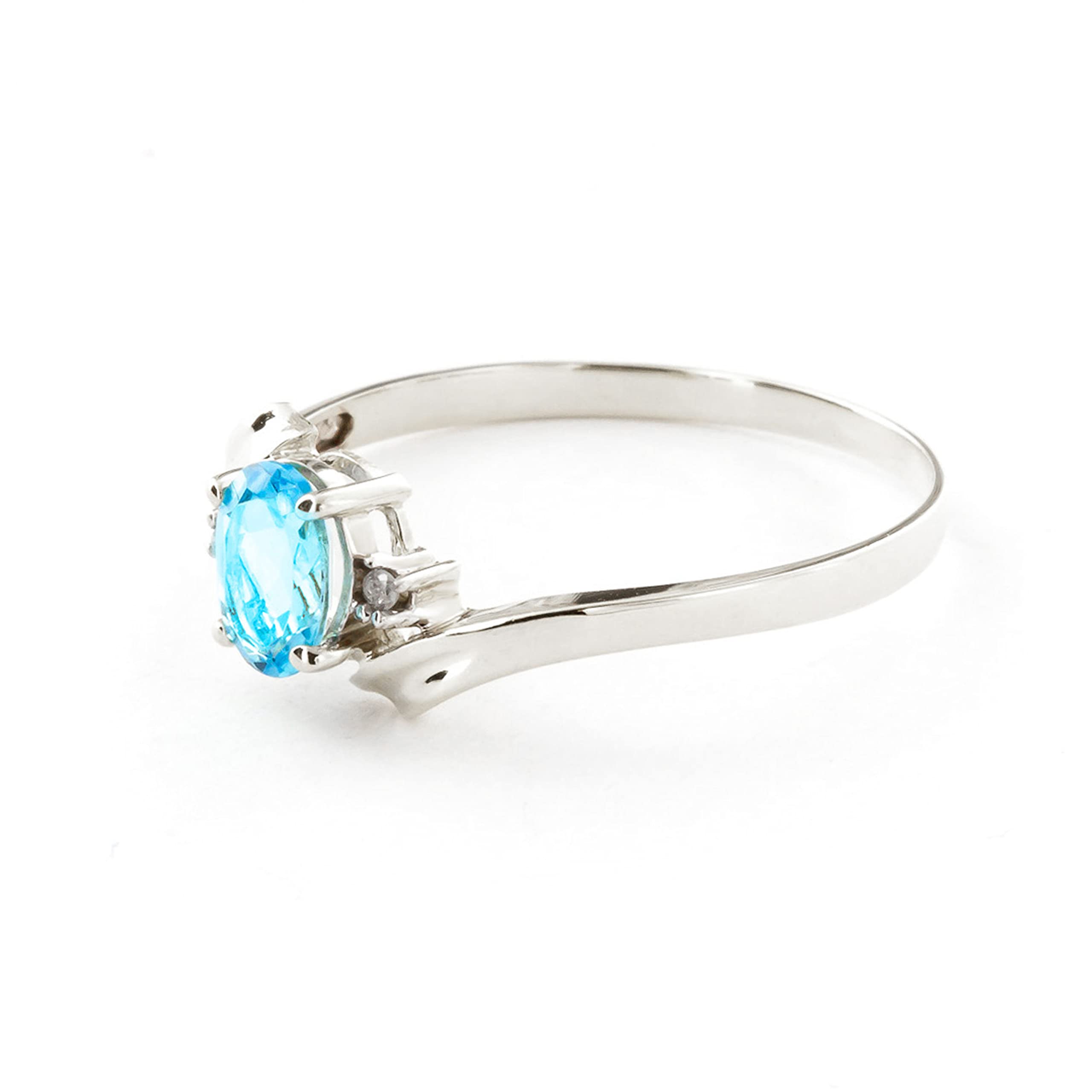 14k Solid White Gold Ring with 0.46 Carat Natural Diamonds & Oval Blue Topaz - Elegant Galaxy Gold GG Jewelry for Engagement, Anniversary & Special Occasions