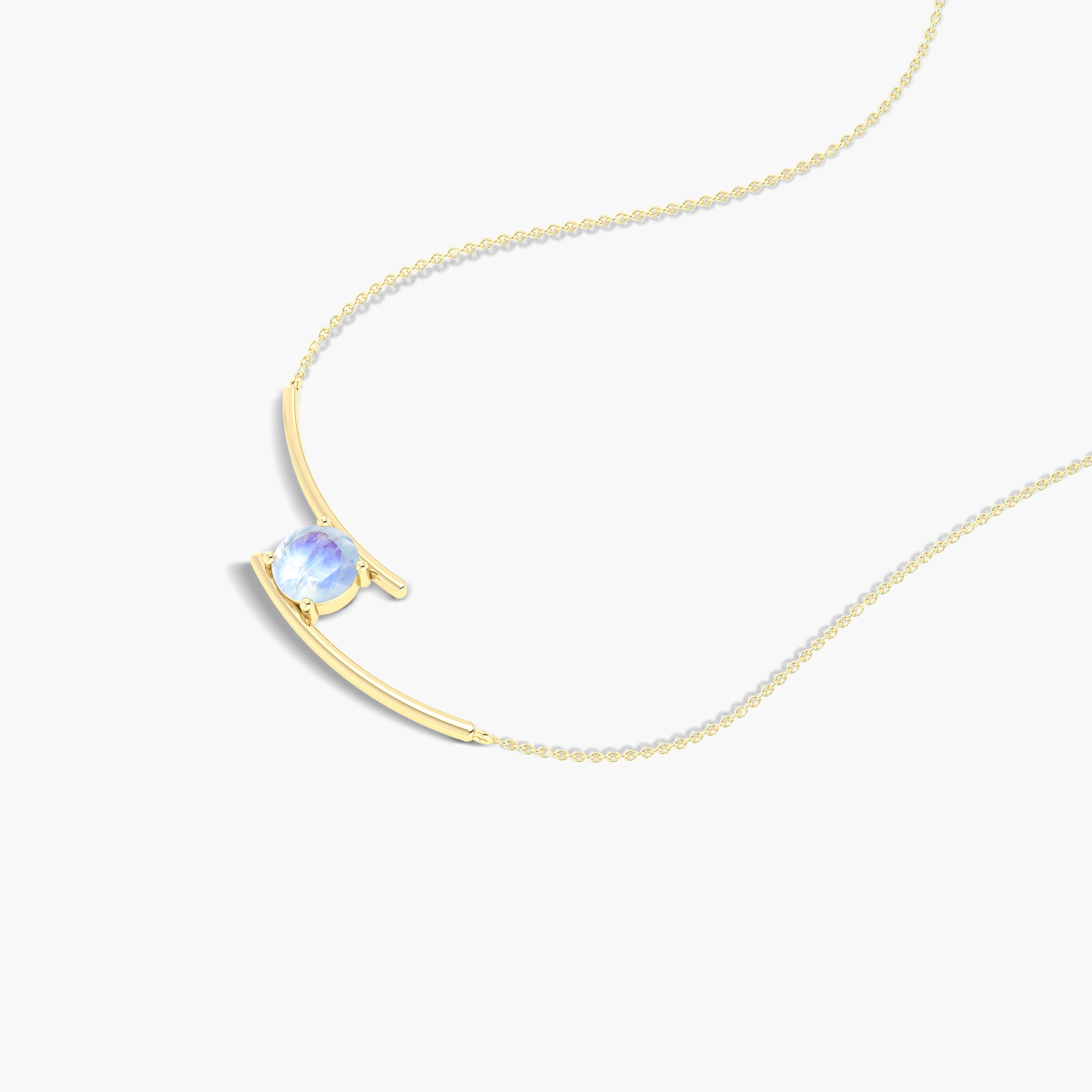 7mm Natural Moonstone Bypass Pendant Necklace - Elegant Silver Chain for Women, Perfect for Weddings, Parties & Everyday Wear