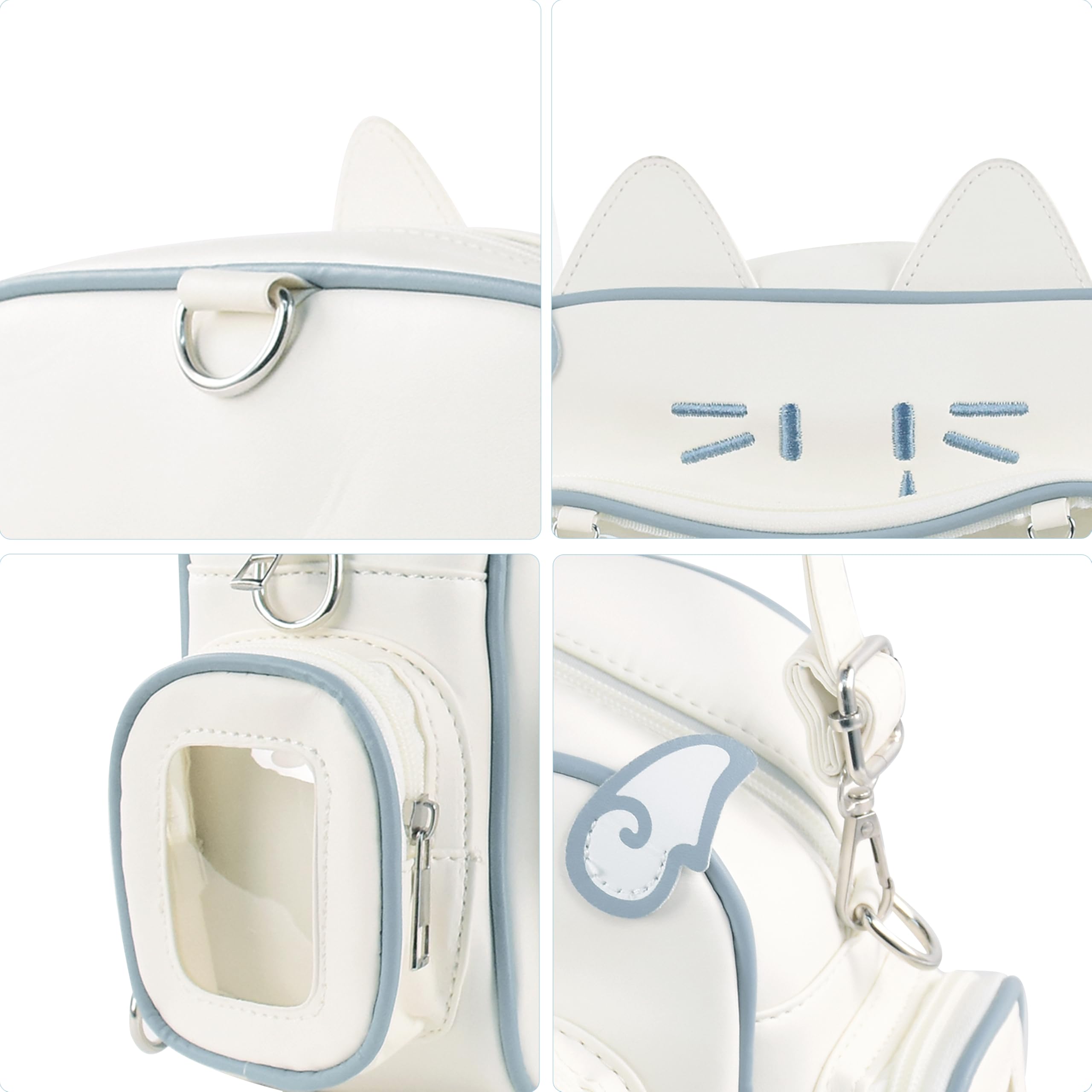 Y2K Kawaii Ita Bag Cat Backpack - Japanese Anime School Bag with Pin Display Panel, Cute Crossbody Shoulder Purse for Girls (White) | Perfect for Cosplay, Conventions & Kawaii Fashion