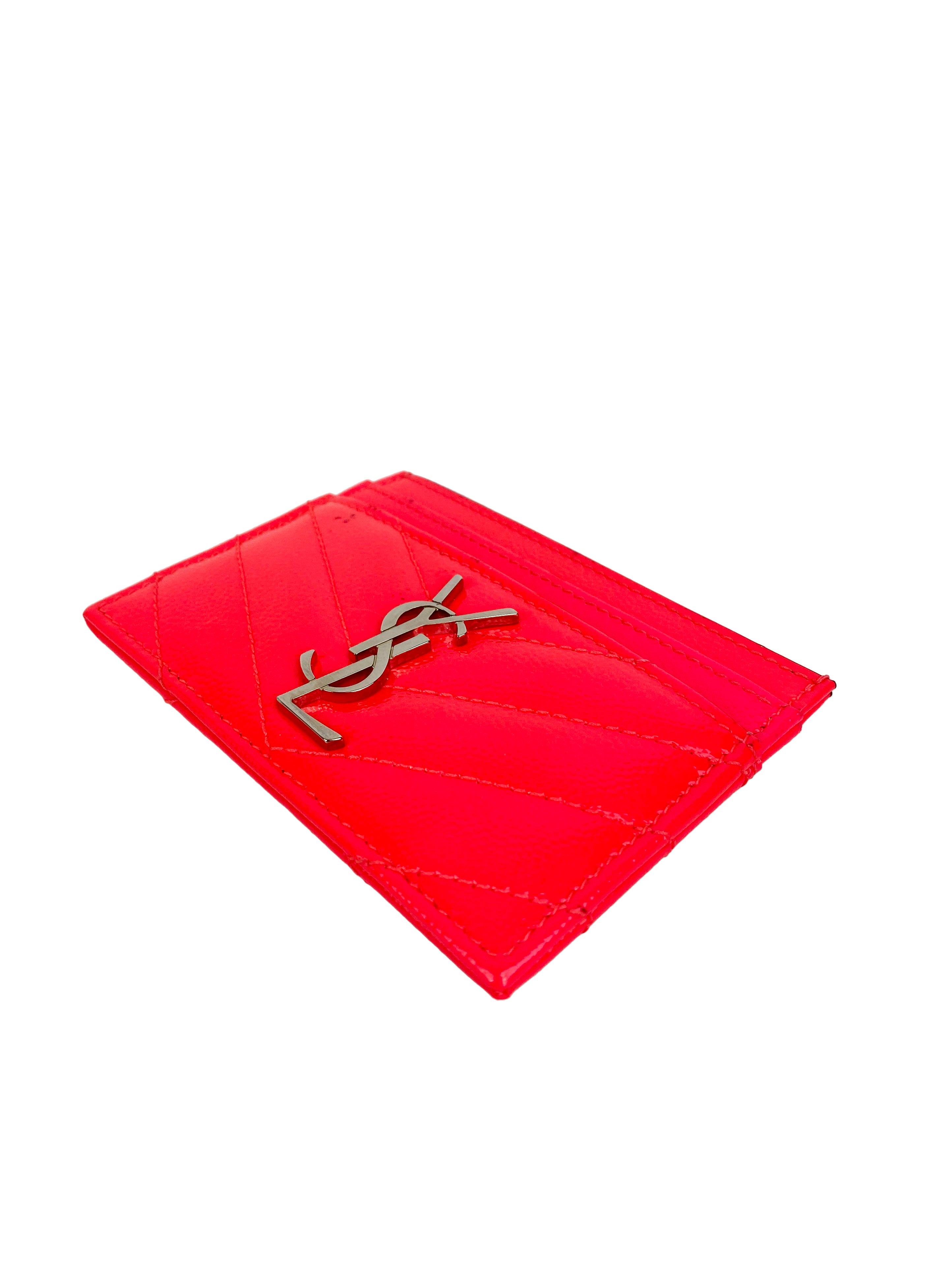 Saint Laurent Neon Pink Leather Card Holder - Slim RFID Blocking Wallet for Women & Men | Perfect for Everyday Use, Travel & Gift Giving
