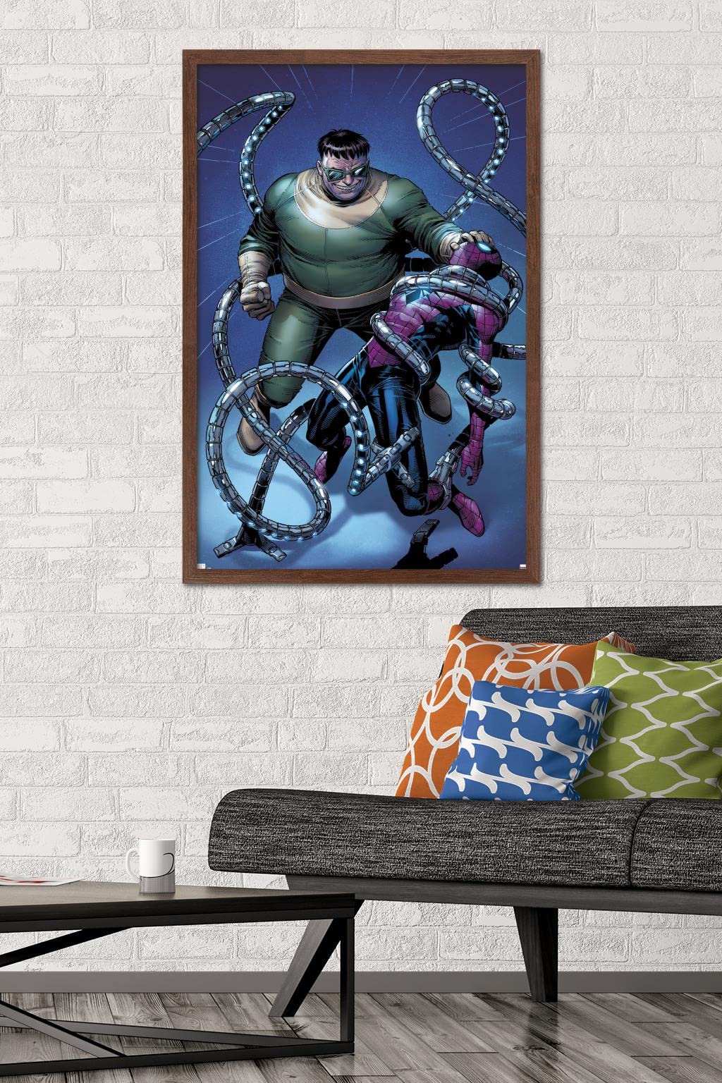 Marvel Comics Spider-Man vs Doctor Octopus - The Clone Conspiracy #1 Wall Art Poster 34x22.4 Inches with Mahogany Frame - Perfect for Superhero Bedroom Decor & Comic Book Collector Display