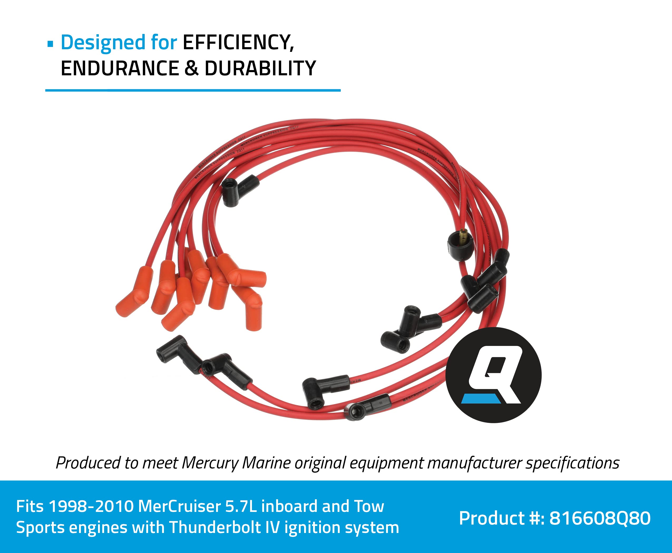 Quicksilver 816608Q80 Red High-Performance Spark Plug Wire Kit - Compatible with Marine & Automotive Engines for Smooth Ignition & Power Boost