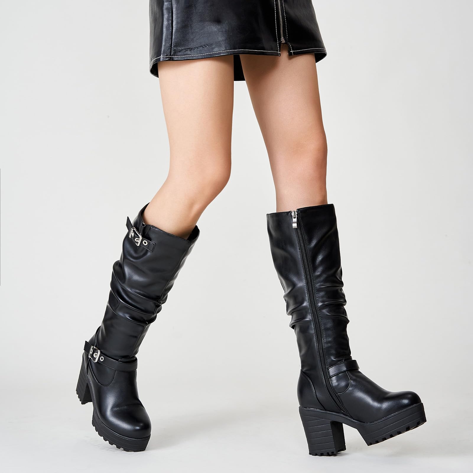 Stylish Women's Platform Block Heel Knee High Boots with Lace-Up Design - Perfect for Fall/Winter Fashion, Office Wear & Night Out Outfits