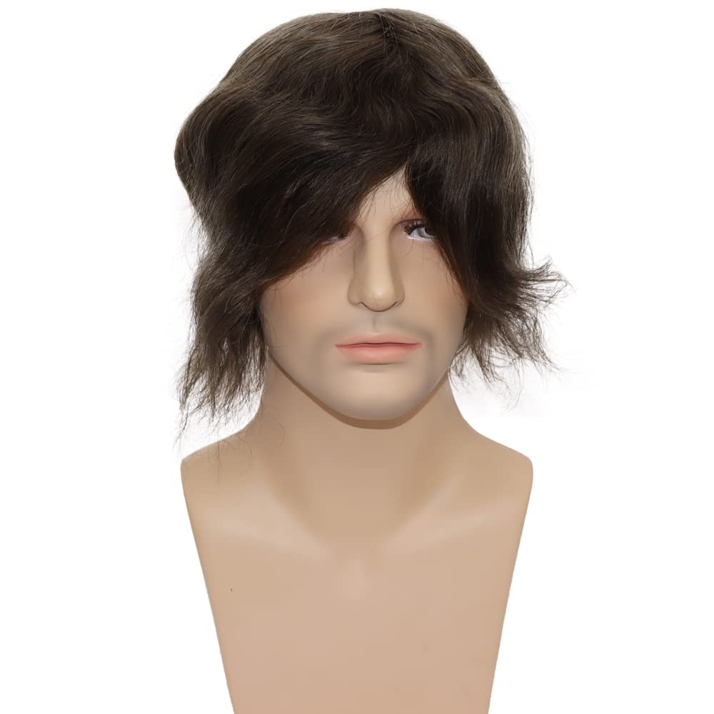 Premium European Virgin Human Hair Toupee for Men - Mono Lace Top with PU Base - #7 Lightest Brown - Natural Looking Hair Replacement System for Thinning Hair & Baldness - Perfect for Daily Wear, Special Occasions & Confidence Boosting