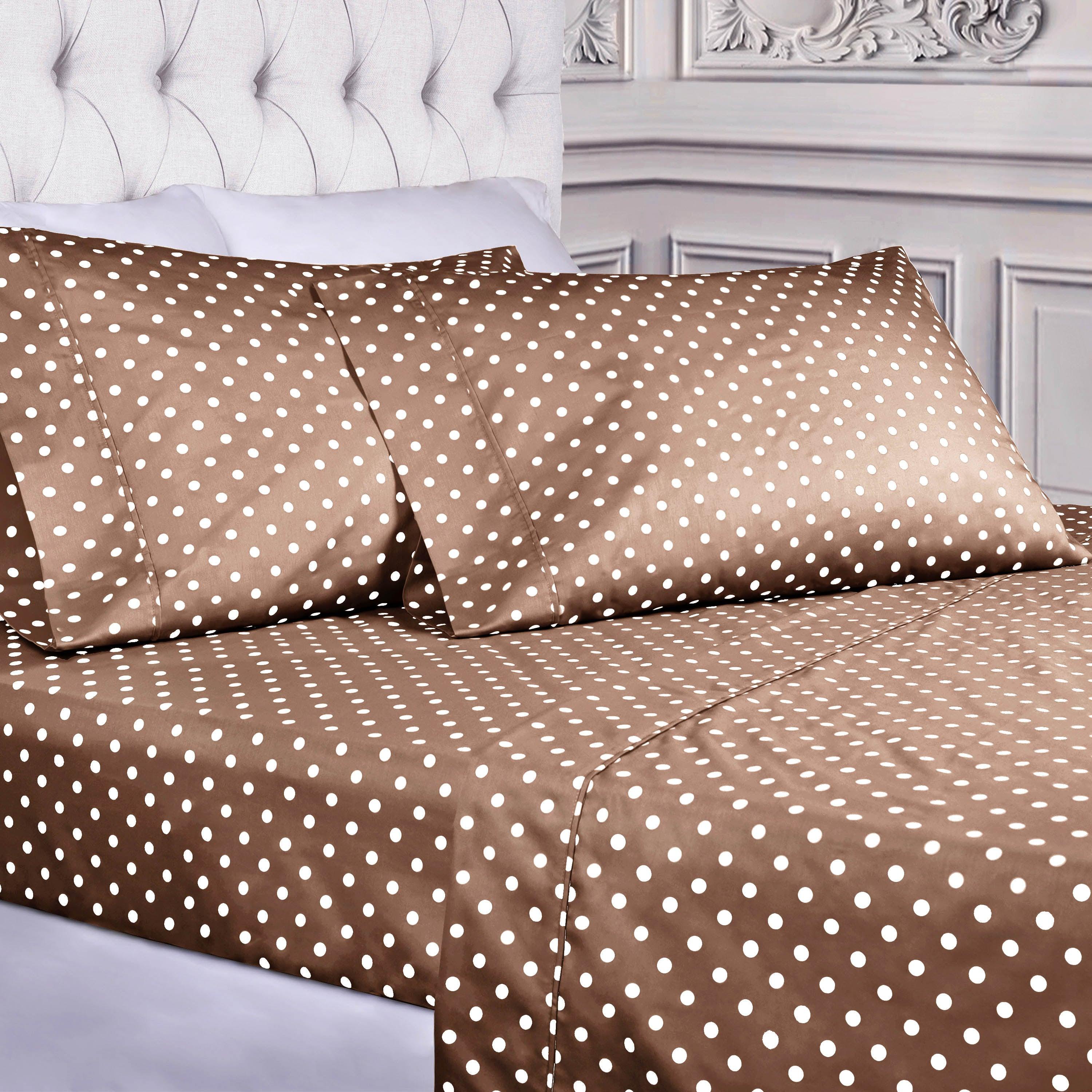 Polka Dot 600 Thread Count Cotton Blend Deep Pocket Sheet Set - Queen Size Bed Sheets for Comfortable Sleep - Perfect for Master Bedroom, Guest Room & Dorm