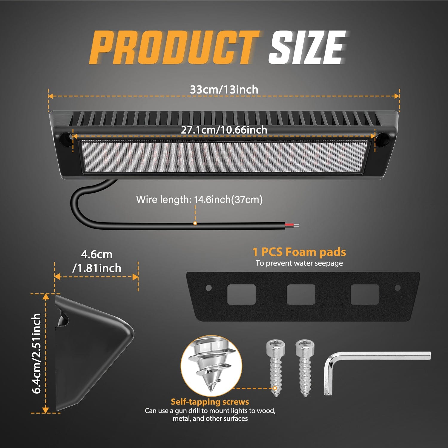 13 Inch RV Exterior Porch Light - Amber LED Beam, Black Aluminum Housing - Waterproof for Camper, Trailer & Motorhome Outdoor Lighting