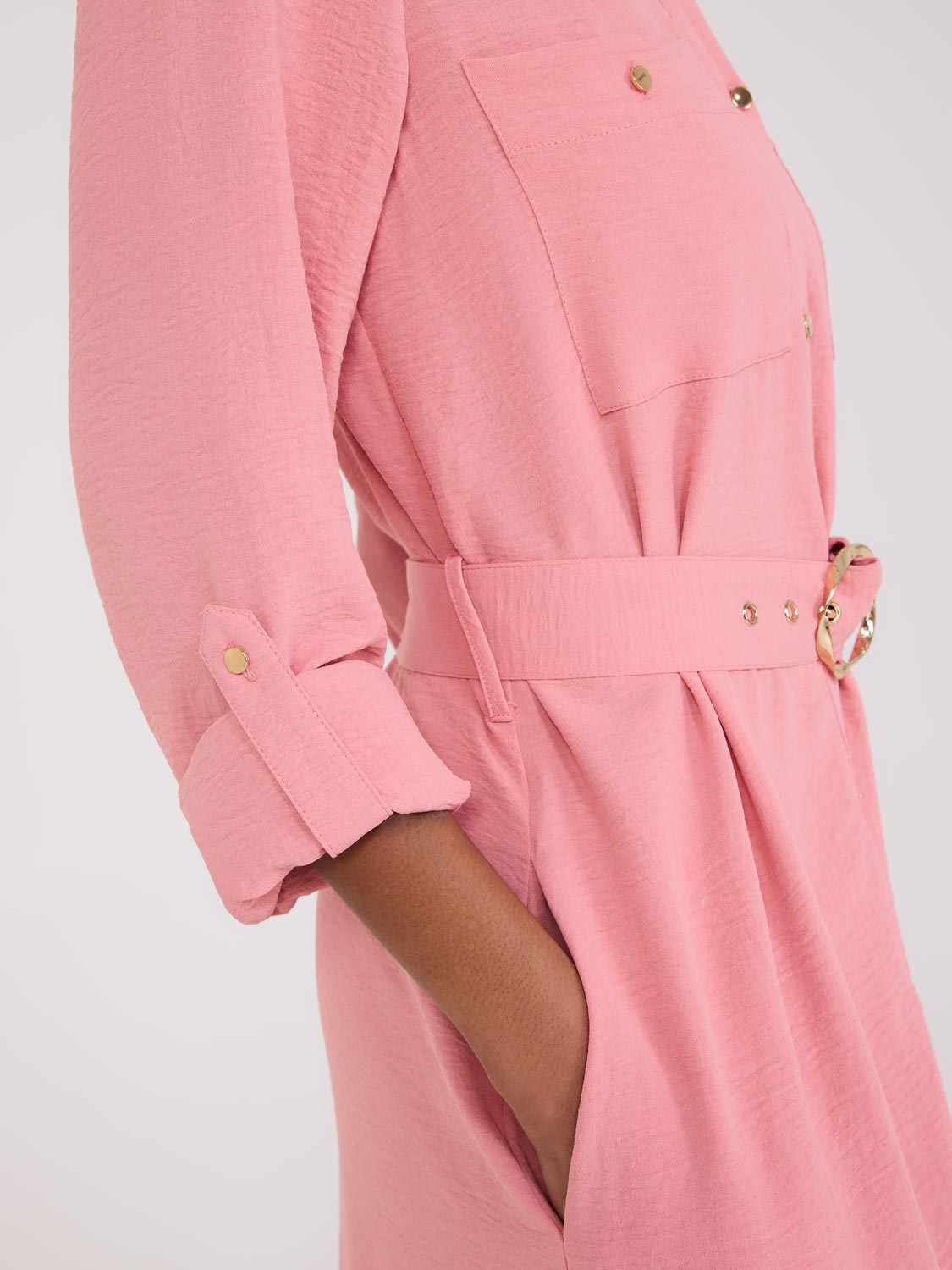 Stylish Belted Long Sleeve Midi Shirt Dress for Women | Flattering Office & Casual Wear | Perfect for Work, Date Night & Fall Outfits