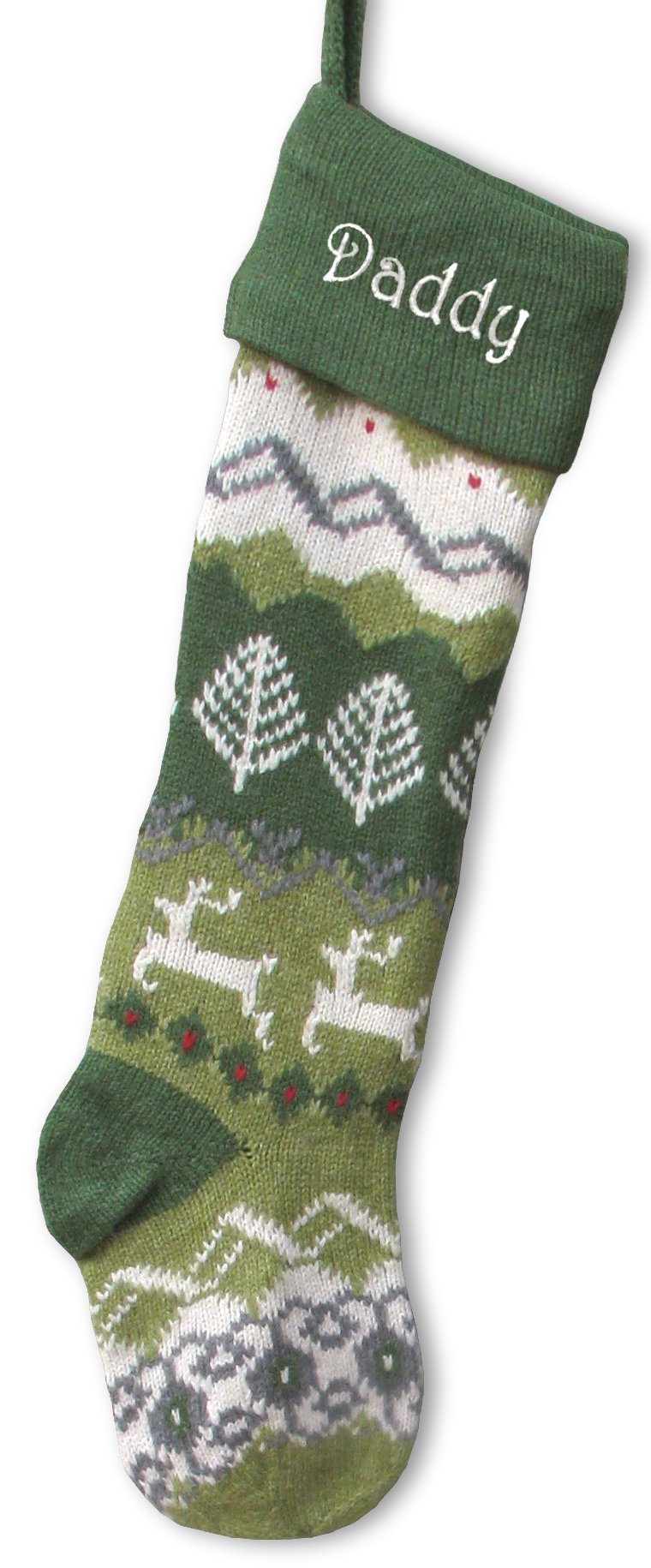 Personalized Large Knit Christmas Stockings with Green Cuff - Deer & Tree Design - Perfect for Holiday Decor, Fireplace Mantel & Gift Giving