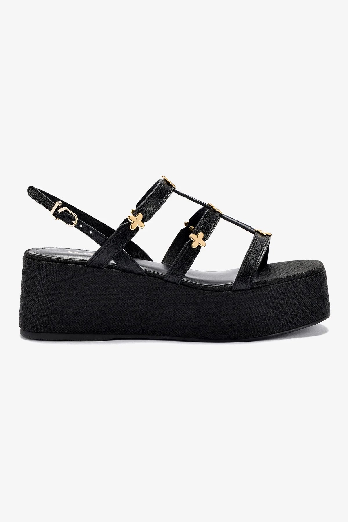 Women's Black Raffia Flatform Sandal - Comfortable Summer Beach Wedge Sandals for Walking, Vacation & Outdoor Activities