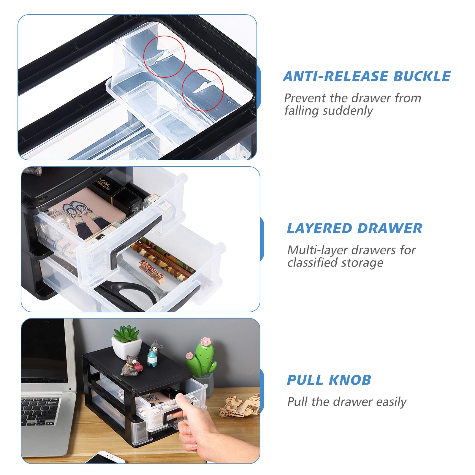 WINOMO 2 Drawer Desktop Storage Organizer - Heavy Duty Plastic Drawers for Arts & Crafts, Sewing Supplies, Office Stationery - Perfect for Home, Office & School Organization