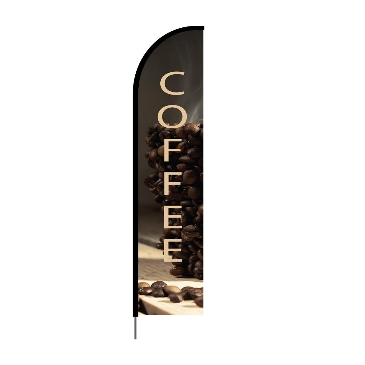 15ft Outdoor Advertising Feather Flag Pole Kit with Coffee Sign Banner - Perfect for Restaurants, Cafes & Business Promotions | Durable & Eye-Catching Swooper Flags for Events, Grand Openings & Street Marketing