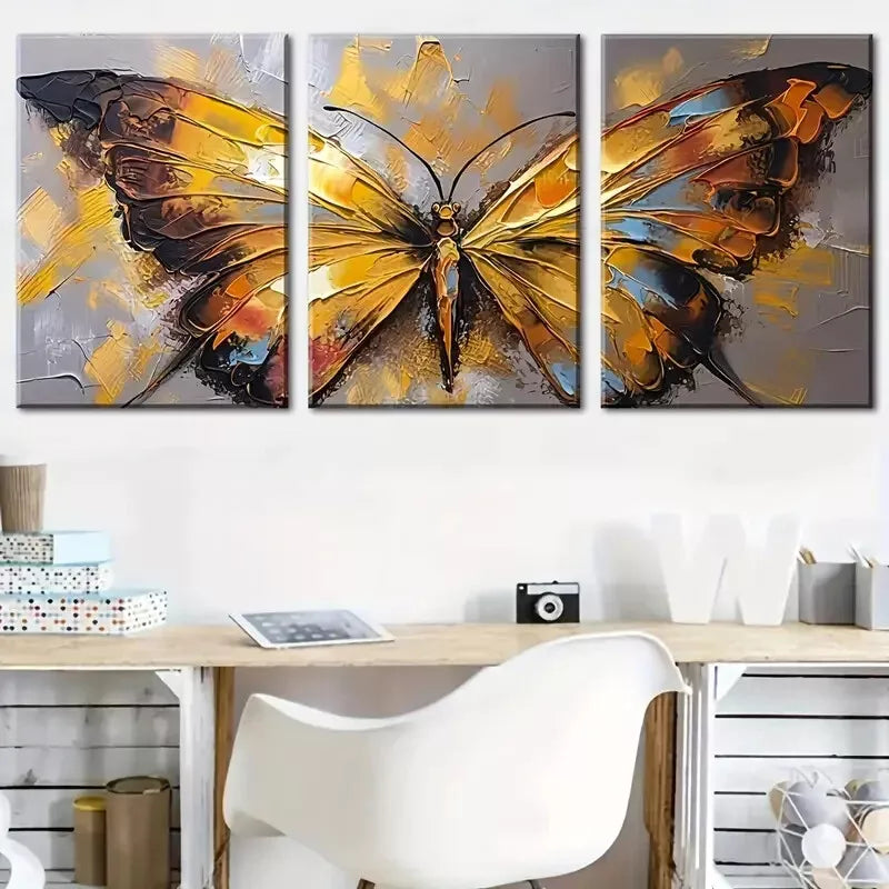 3-Piece Retro Golden Butterfly Abstract Wall Art Set - Framed Canvas Paintings 40x60cm - High Quality Print - 100% Australian Made - Ready to Hang - Perfect for Living Room, Bedroom & Office Decor