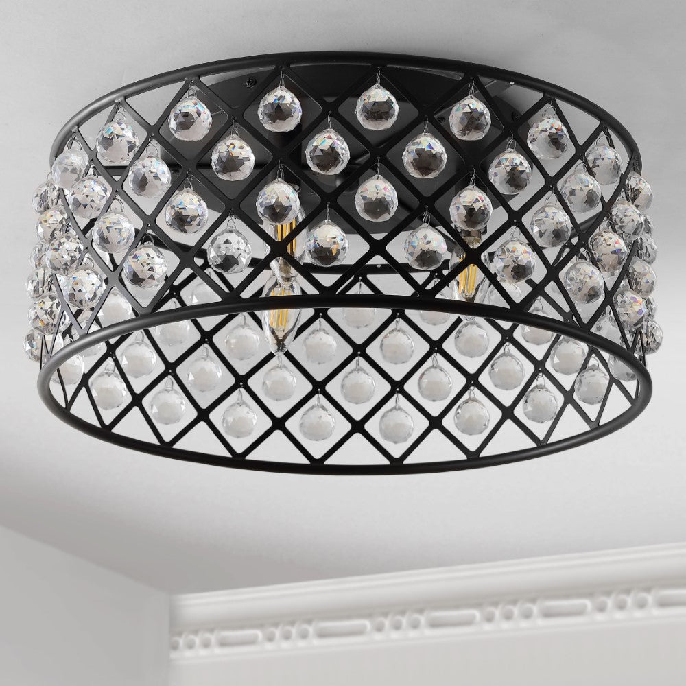 Gabrielle 19 Inch Modern Metal & Crystal LED Flush Mount Ceiling Light - Energy Efficient Lighting for Bedroom, Hallway, Kitchen, and Living Room