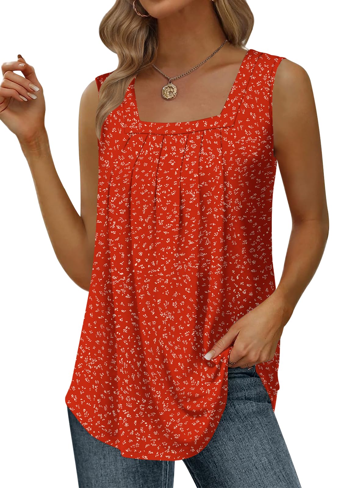 2024 Women's Summer Tank Tops - Sleeveless Pleated Square Neck Casual Shirts | Loose Fit Comfortable Blouse for Beach, Vacation & Everyday Wear