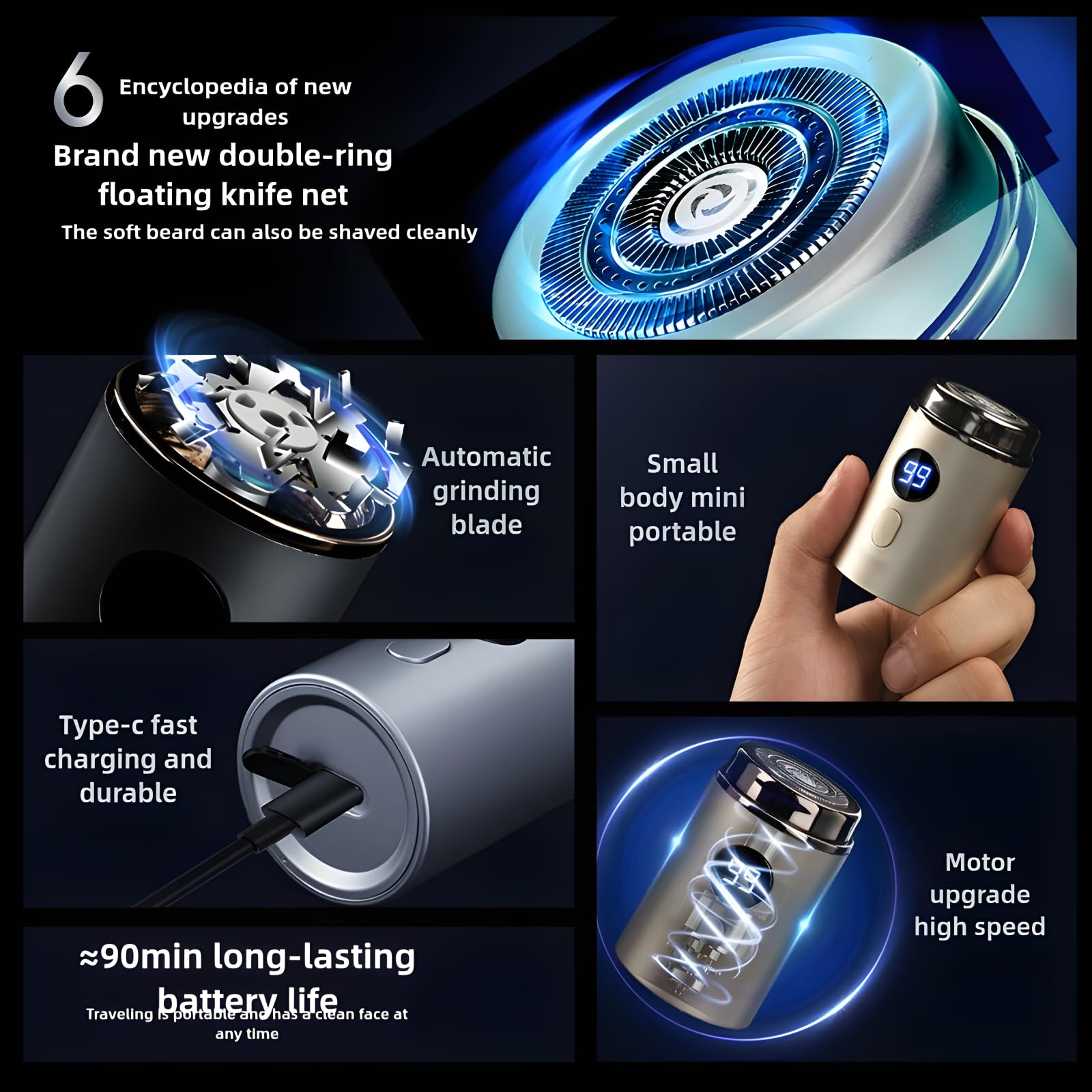 2025 New Mini Electric Shaver for Men - Portable Rechargeable Waterproof Travel Razor | Perfect for Daily Shaving & On-the-Go Grooming | Ideal Gift for Business Trips, Camping & Home Use (Gold)