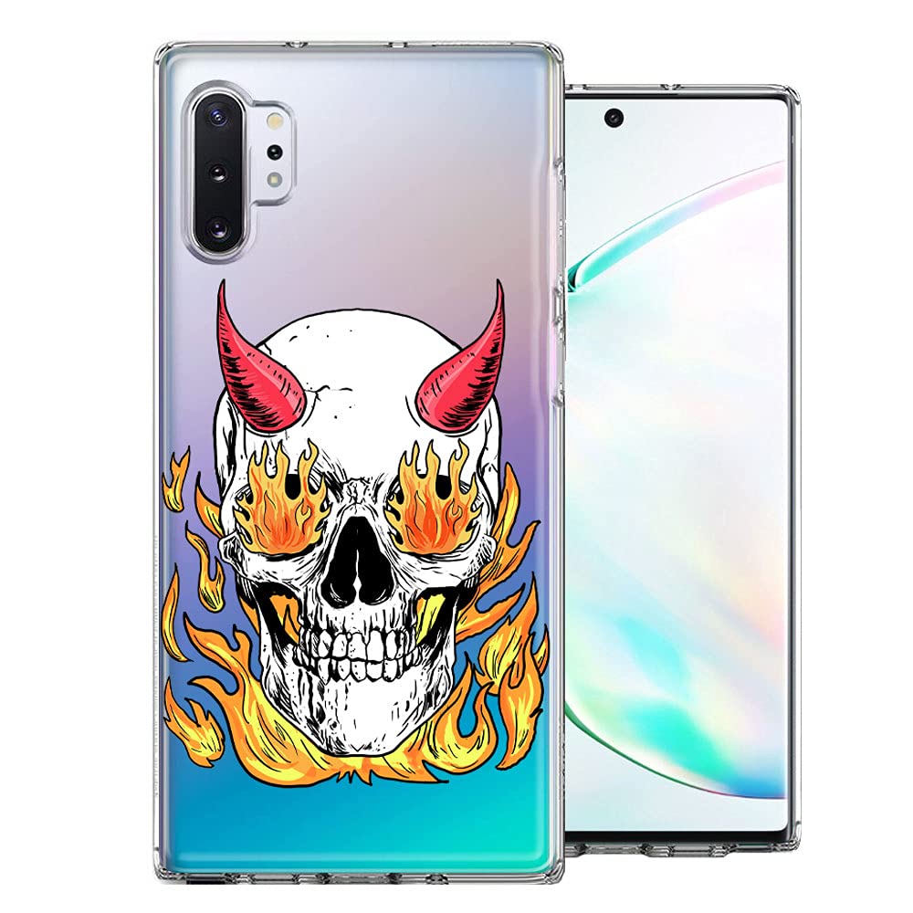 Flaming Devil Skull Design Dual Layer Shockproof Case for Samsung Galaxy Note 10 Plus - Protective Phone Cover for Daily Use, Gaming & Extreme Sports