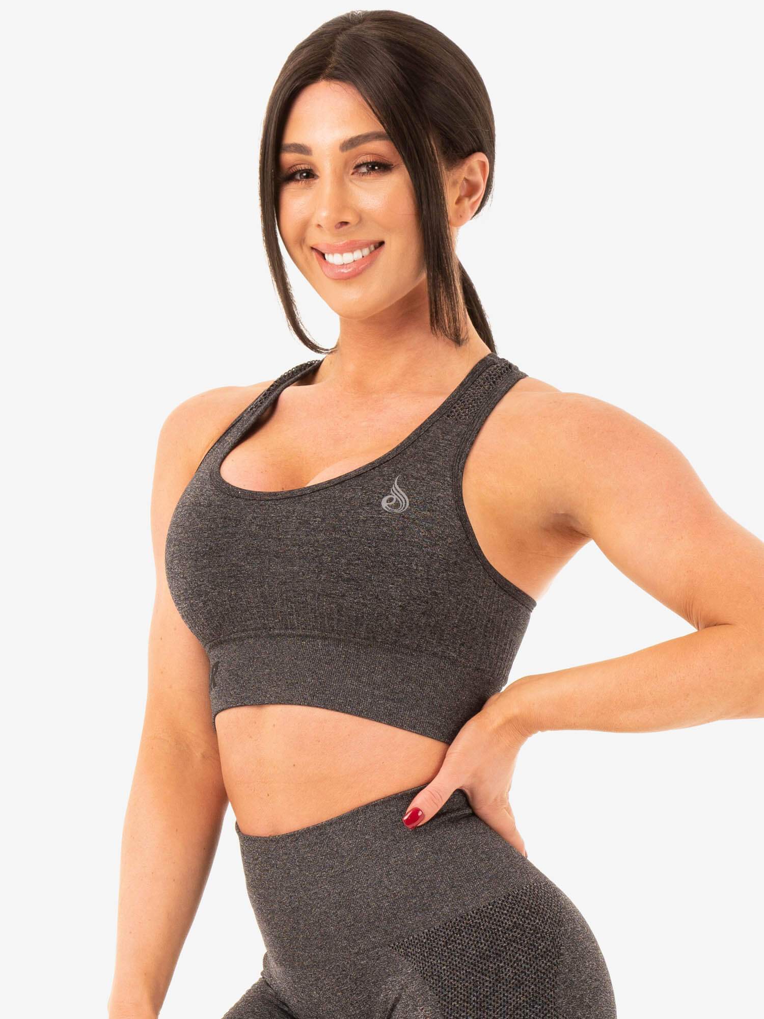 Seamless Staples Sports Bra - Charcoal Marl - High Support Workout Top for Running, Yoga & Gym - Comfortable & Breathable Activewear
