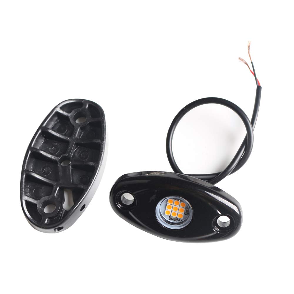 4Pods Amber Yellow LED Rock Lights - Waterproof Underglow Neon Lights for Cars, Trucks, ATV, UTV, SUV, Boats - Off-Road Trail Rig Lighting for Night Driving & Vehicle Customization