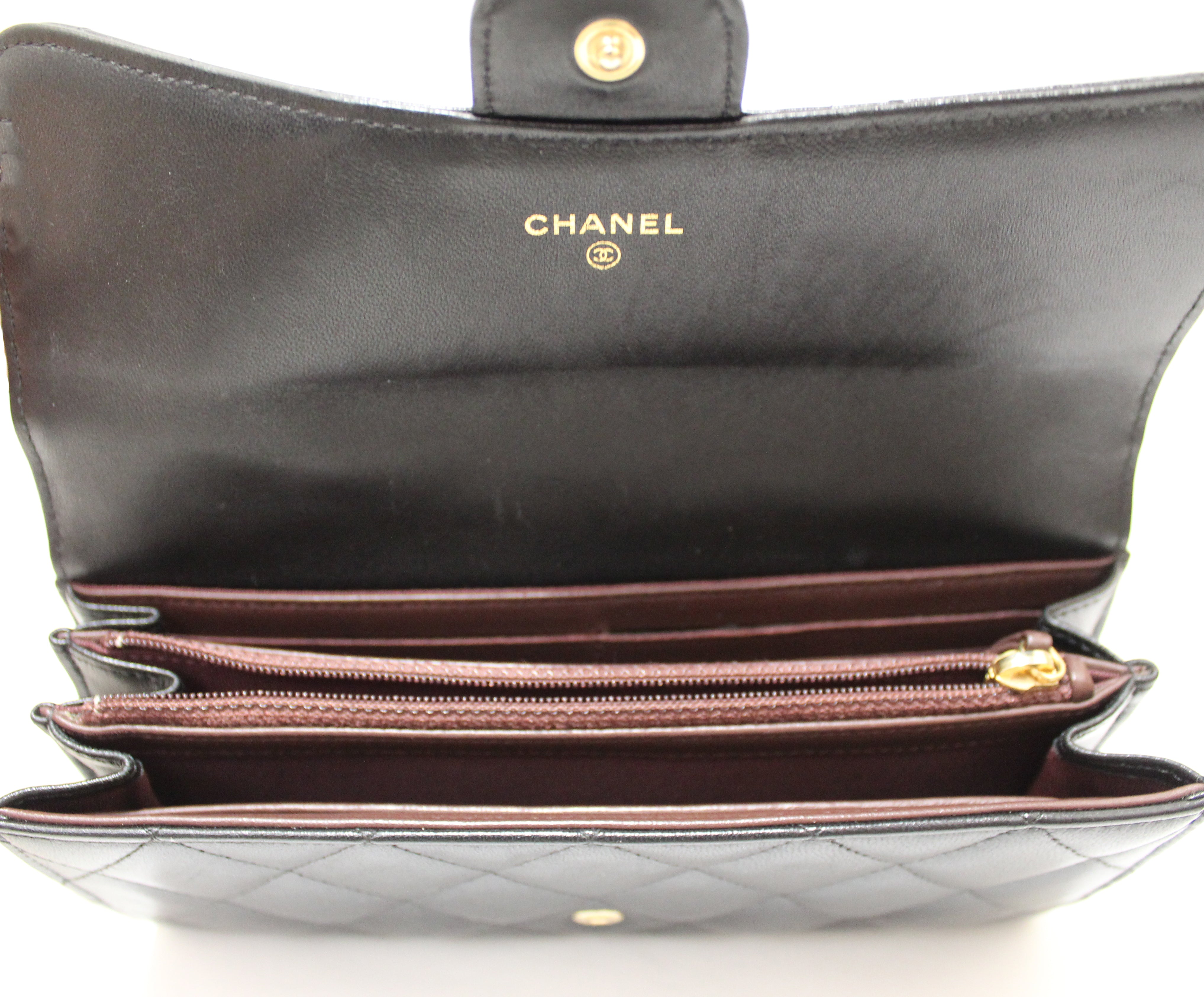 Authentic Chanel Black Quilted Lambskin Leather Classic Flap Long Wallet for Women | Luxury Designer Handbag Accessory | Perfect for Everyday Use, Travel & Special Occasions