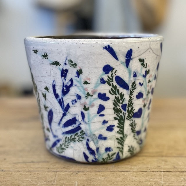 Ceramic Flower Pot - Dark Blue & Light Blue Handmade Planter for Indoor Plants, Succulents, Home & Garden Decor