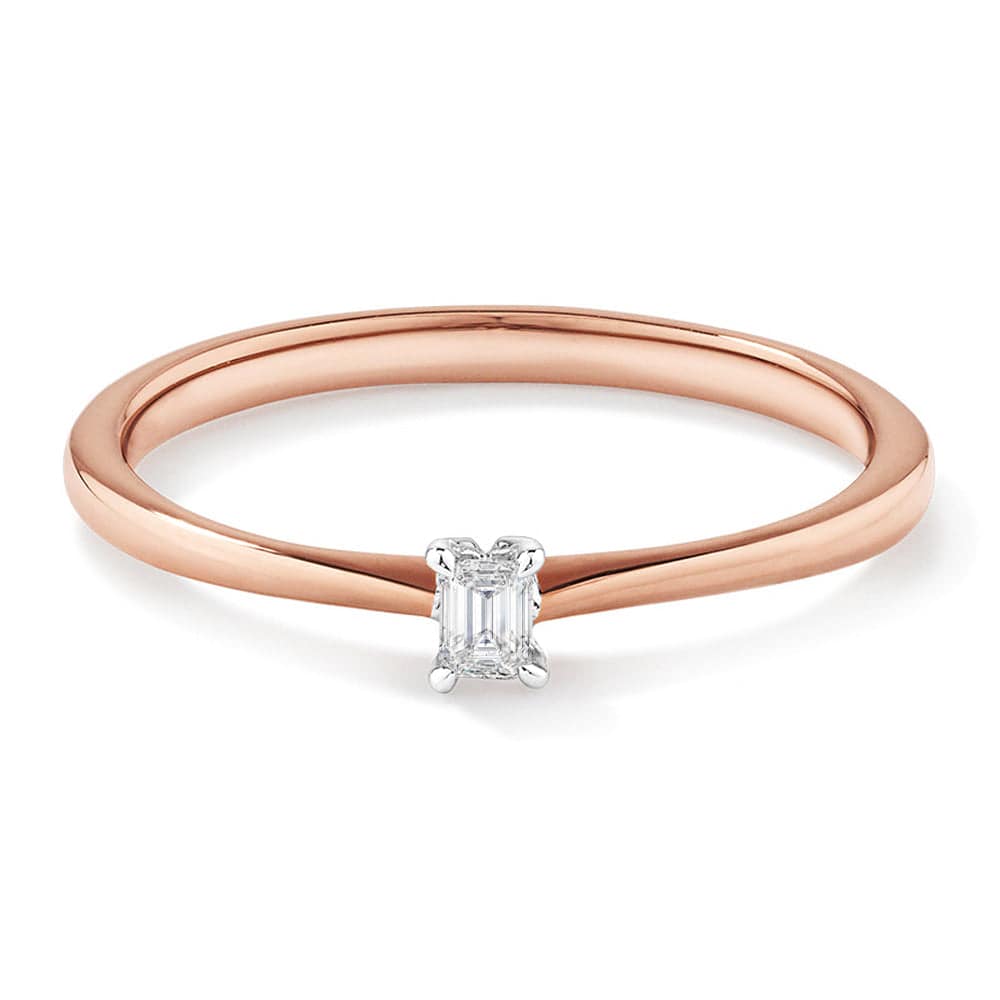Two Tone Petite Emerald Cut Lab Grown Diamond Solitaire Promise Ring for Women - Elegant Engagement, Wedding, Anniversary Gift Idea