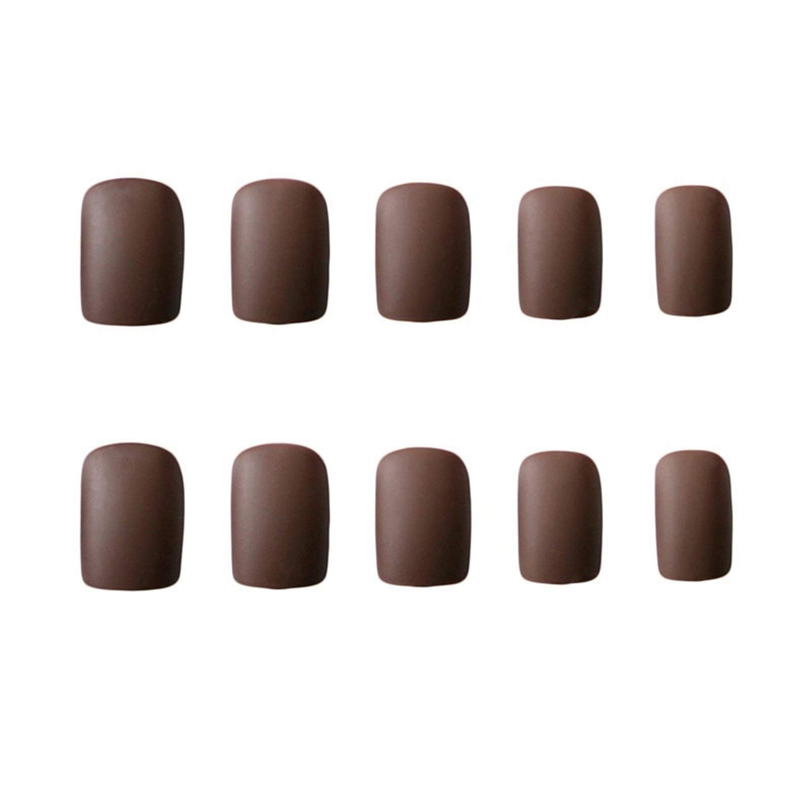 24pcs Short Square Matte Fake Nails Set - Coffee Brown Acrylic Full Cover Artificial Nails with Glue | Solid Color Press On Nails for Women | Perfect for Daily Wear, Office, Parties & Special Occasions