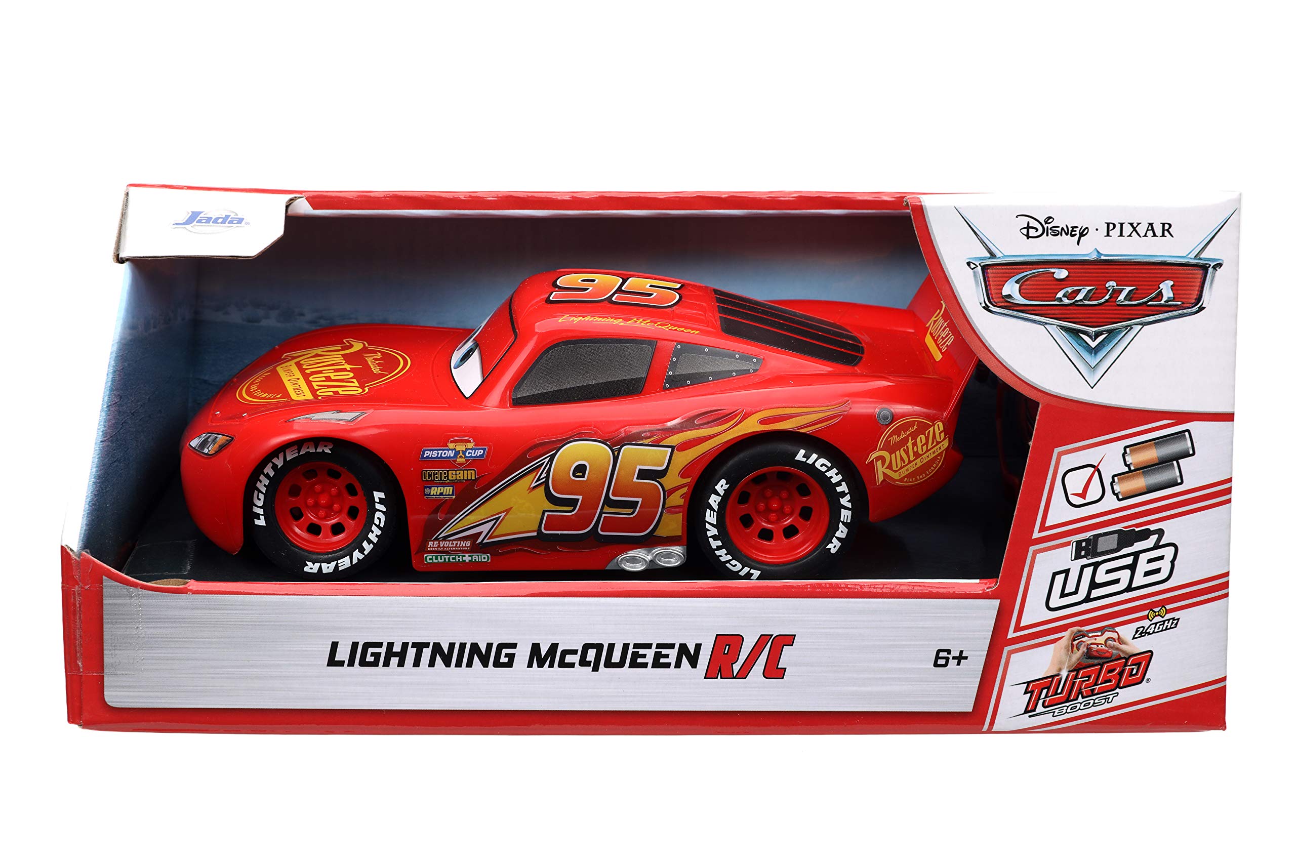 Jada Toys Pixar Cars 1:24 Scale Lightning McQueen RC Remote Control Car - 2.4GHz Red Racing Toy for Kids | Birthday Gift, Collectible, Indoor & Outdoor Play