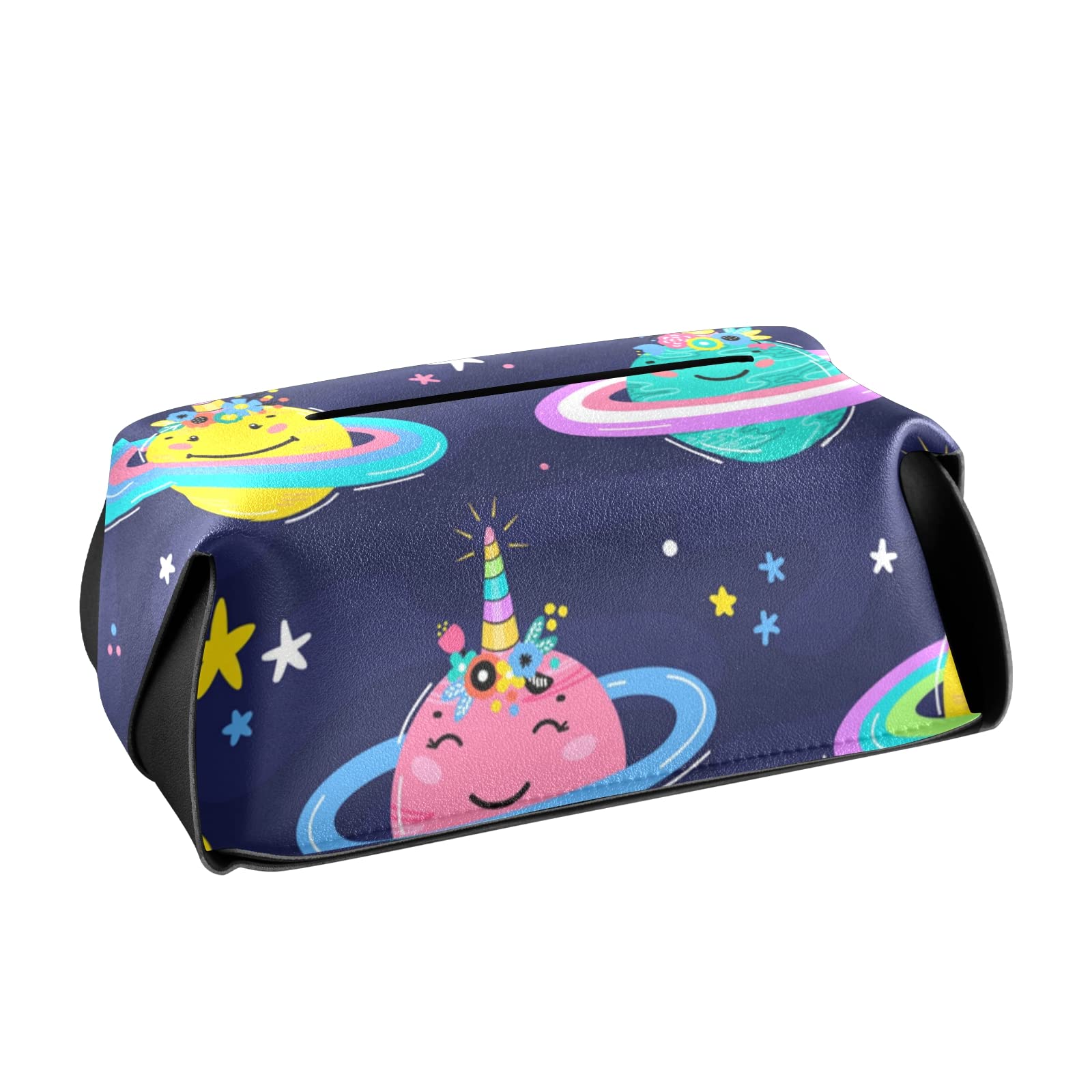 Unicorn Horn Tissue Box Cover - PU Leather Square Tissue Holder with Handle for Bathroom, Bedroom & Office | Cute Home Decor & Gift Idea for Girls & Women